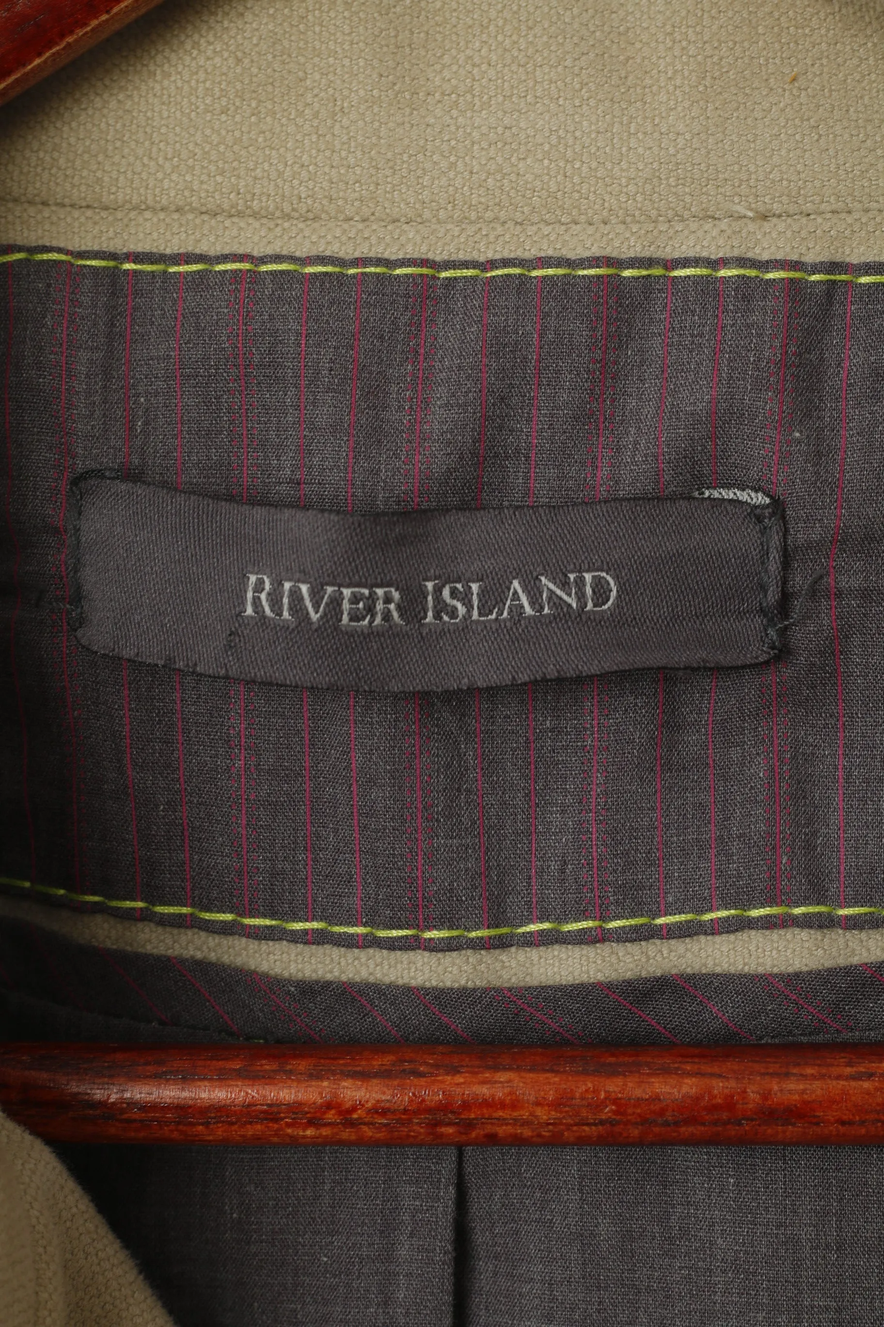 River Island Women 14 40 Jacket Beige Cotton Belted Classic Pea Coat