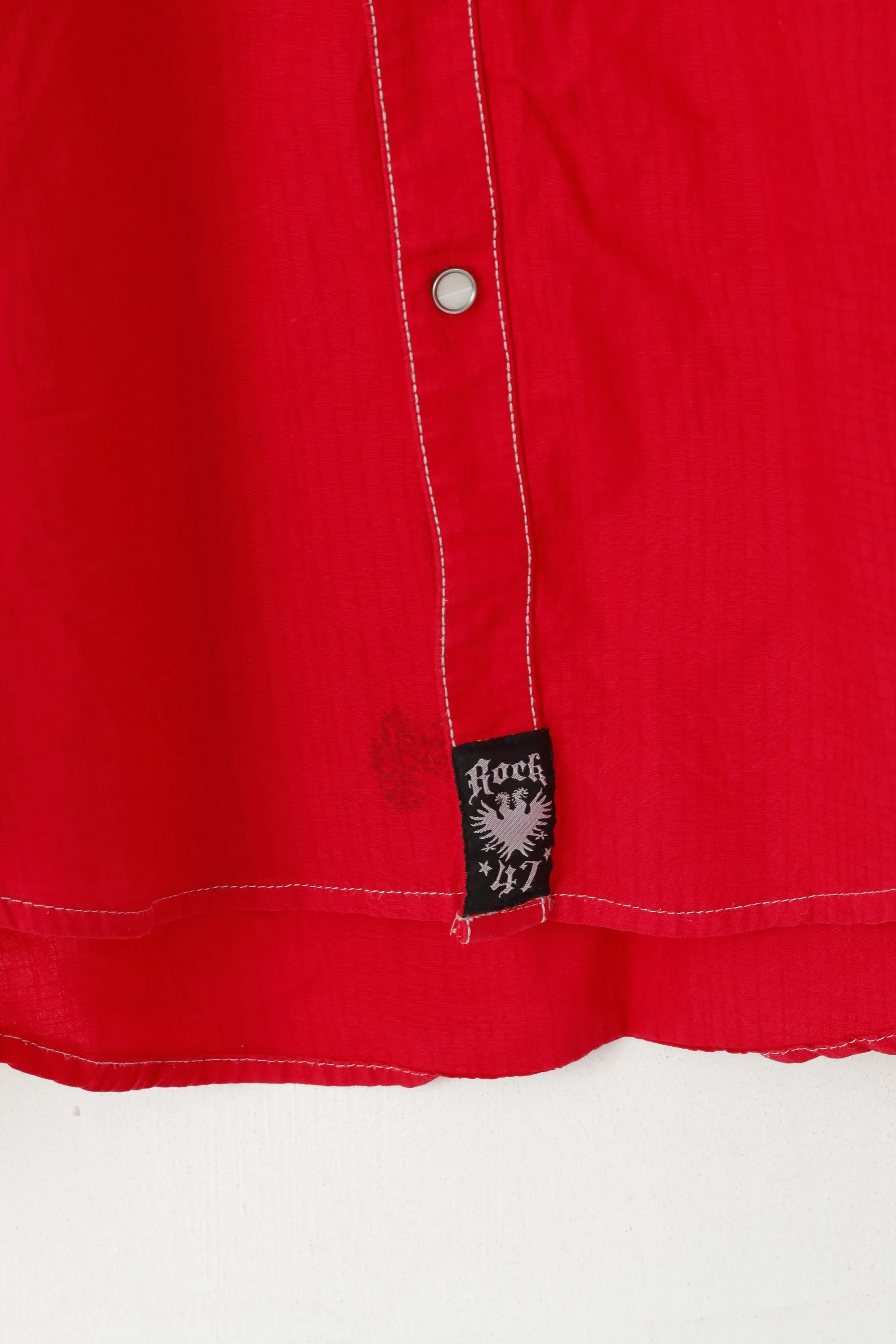 Rock 47 Men L Casual Shirt Red Cotton Embroidered Pearl Snap Long  Sleeve Top