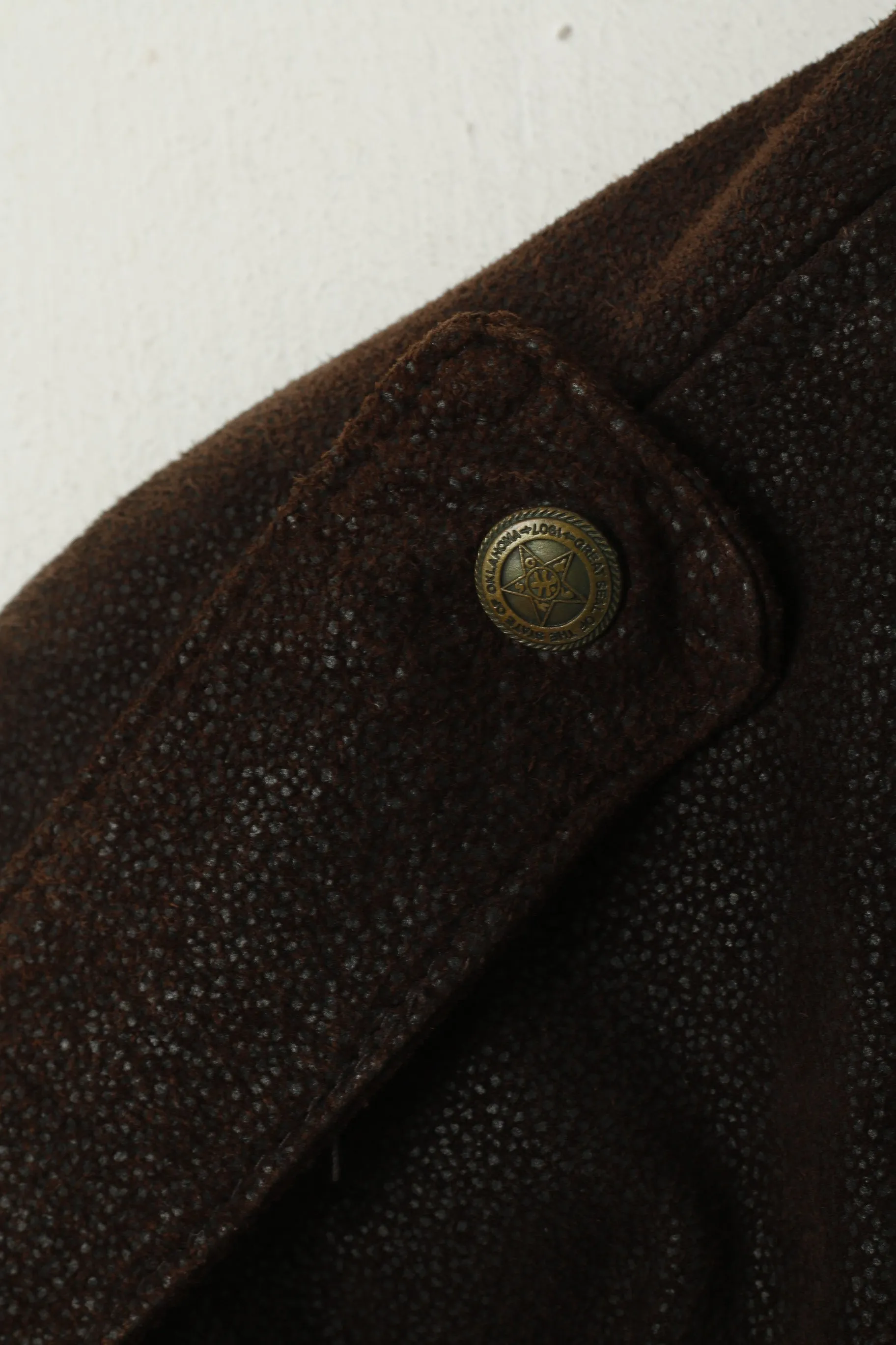 Rollo Club Men XS Jacket Brown Shiny Leather Vintage Biker Full Zipper Pilot Oklahoma Top