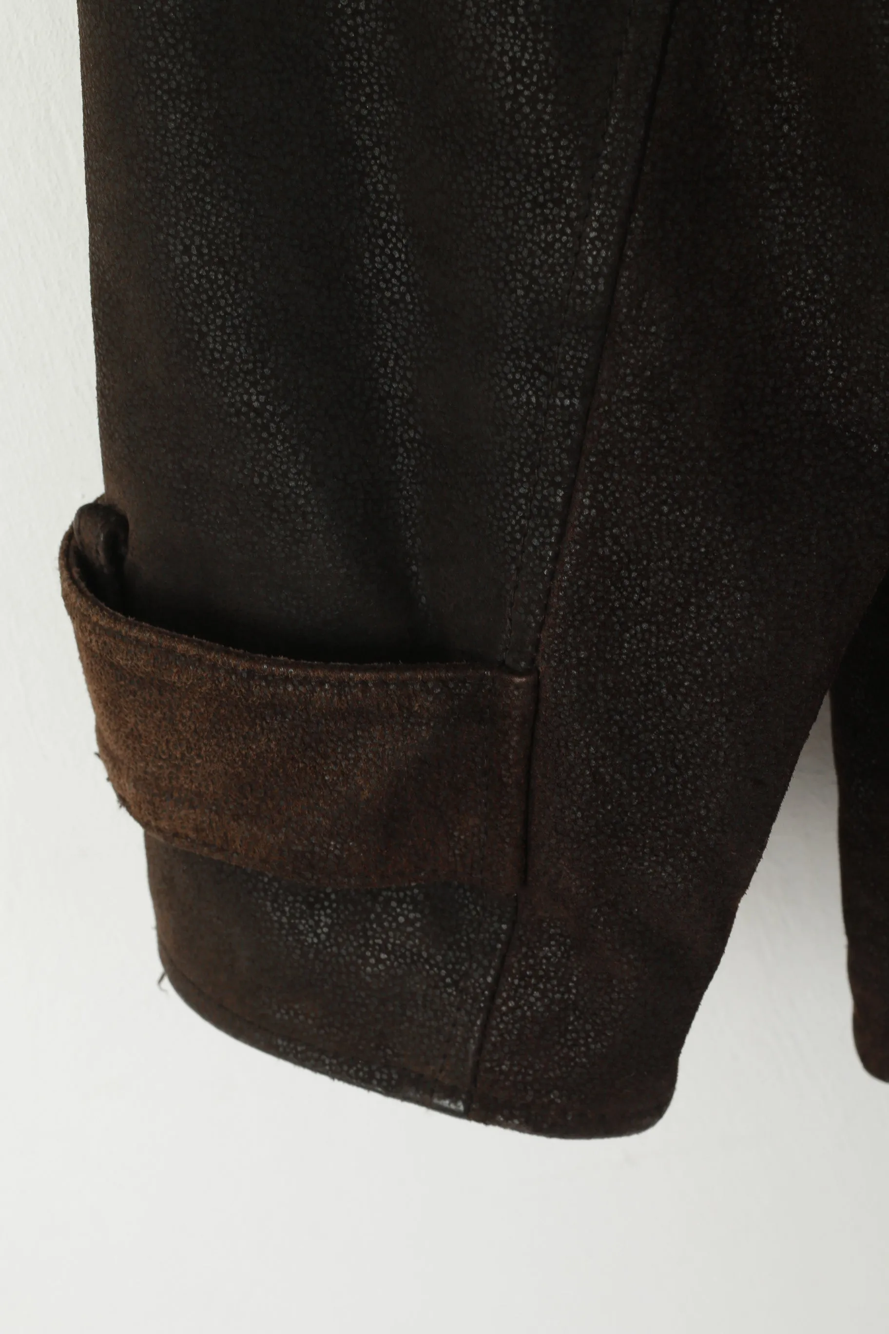 Rollo Club Men XS Jacket Brown Shiny Leather Vintage Biker Full Zipper Pilot Oklahoma Top