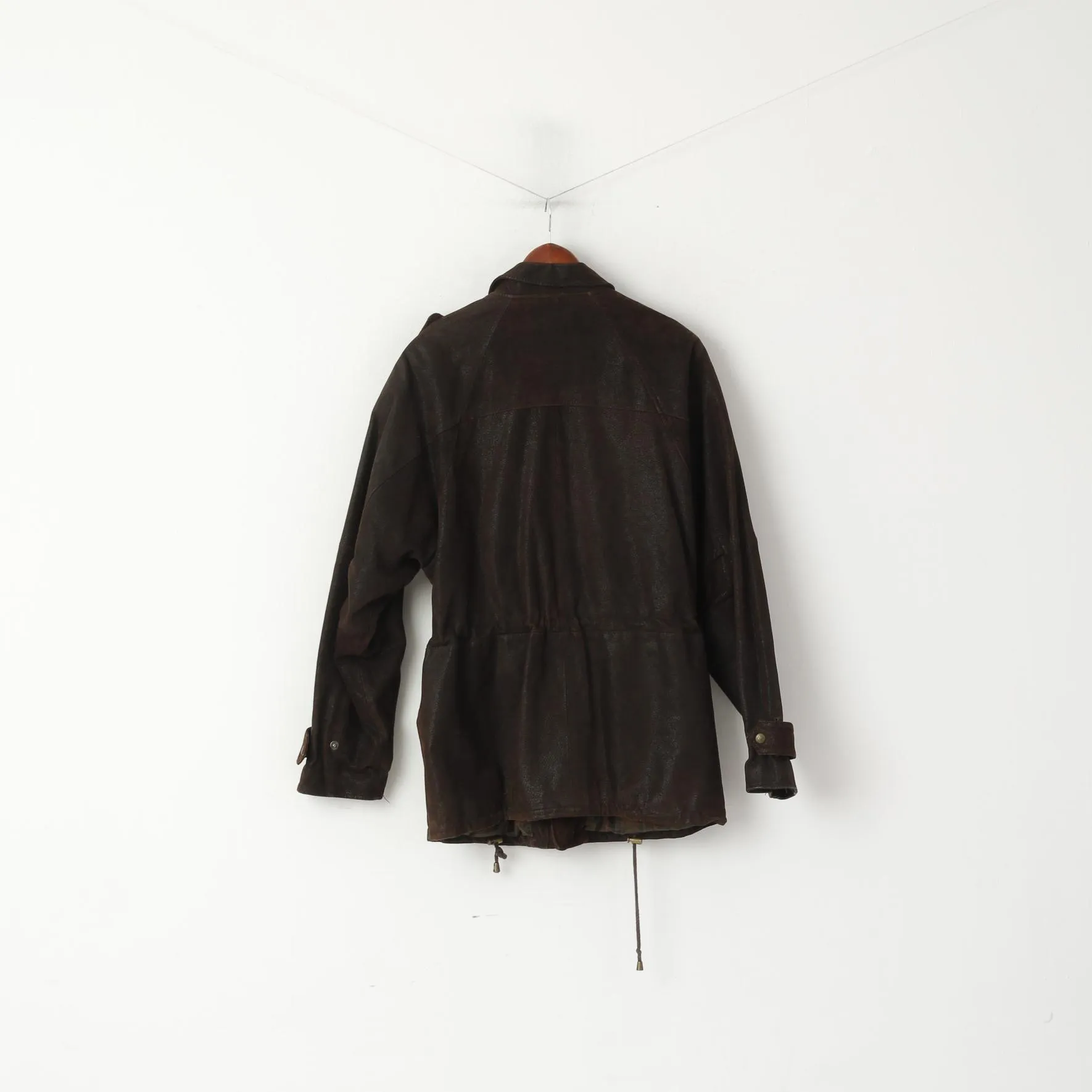 Rollo Club Men XS Jacket Brown Shiny Leather Vintage Biker Full Zipper Pilot Oklahoma Top