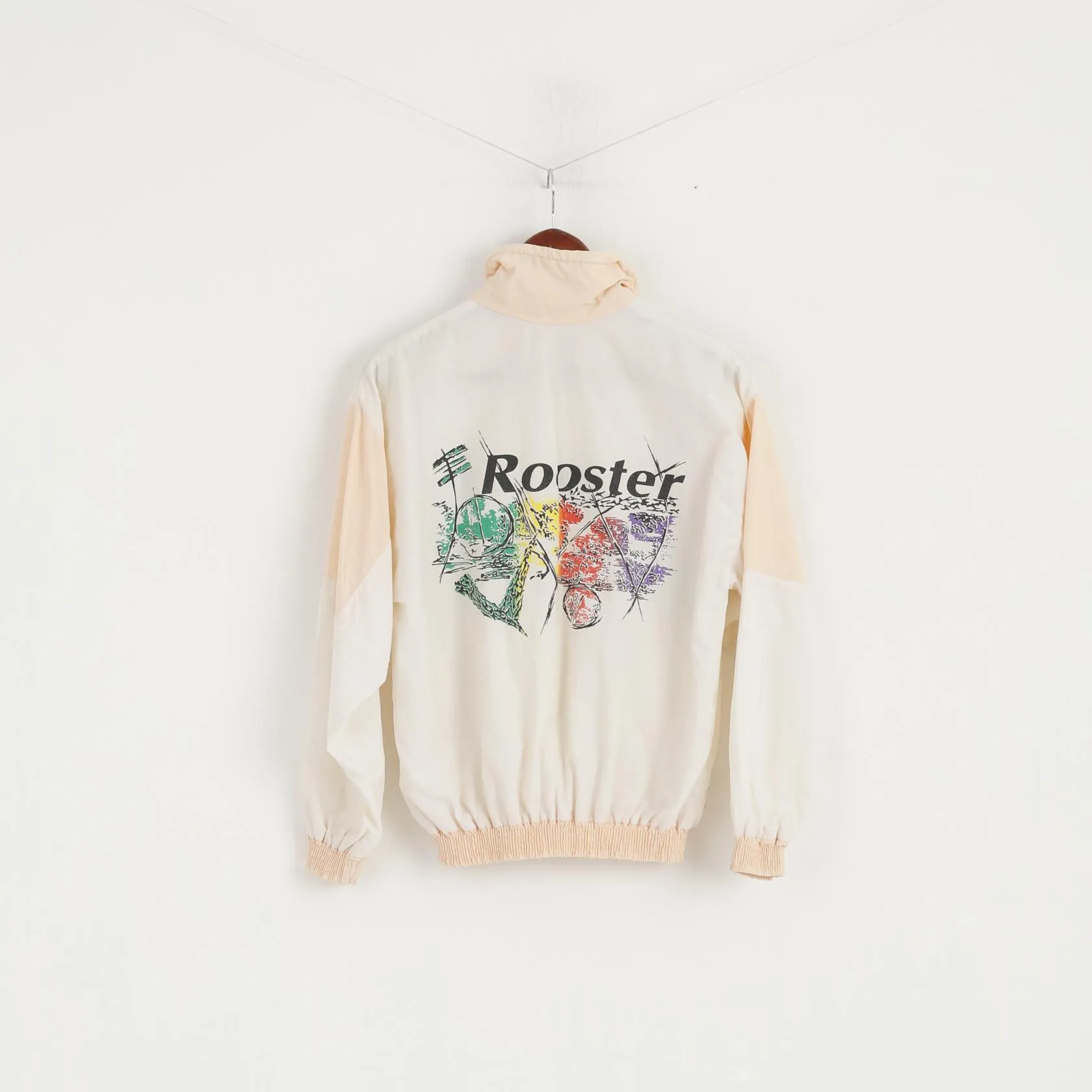 Rooster Women M Jacket Cream Tennis Festival Full Zipper Vintage 90s Germany Mode Top