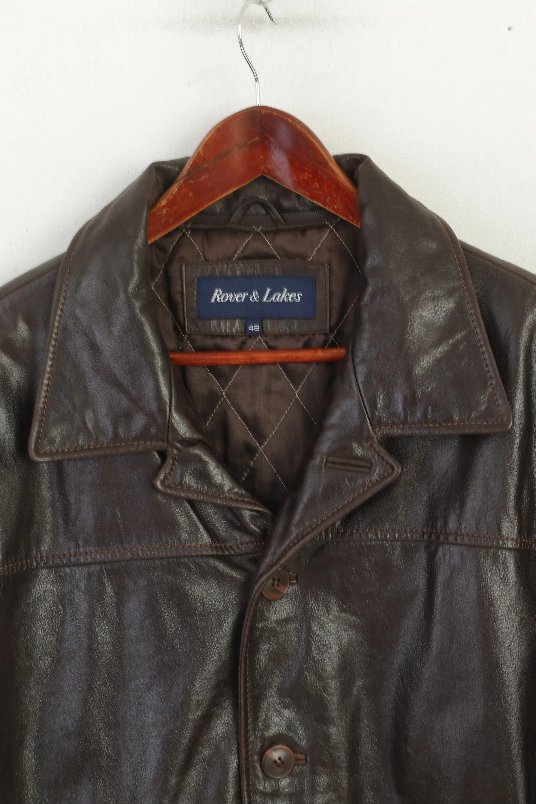 Rover & Lakes Men 48 M Jacket Brown Leather Shiny Vintage Classic Biker Top