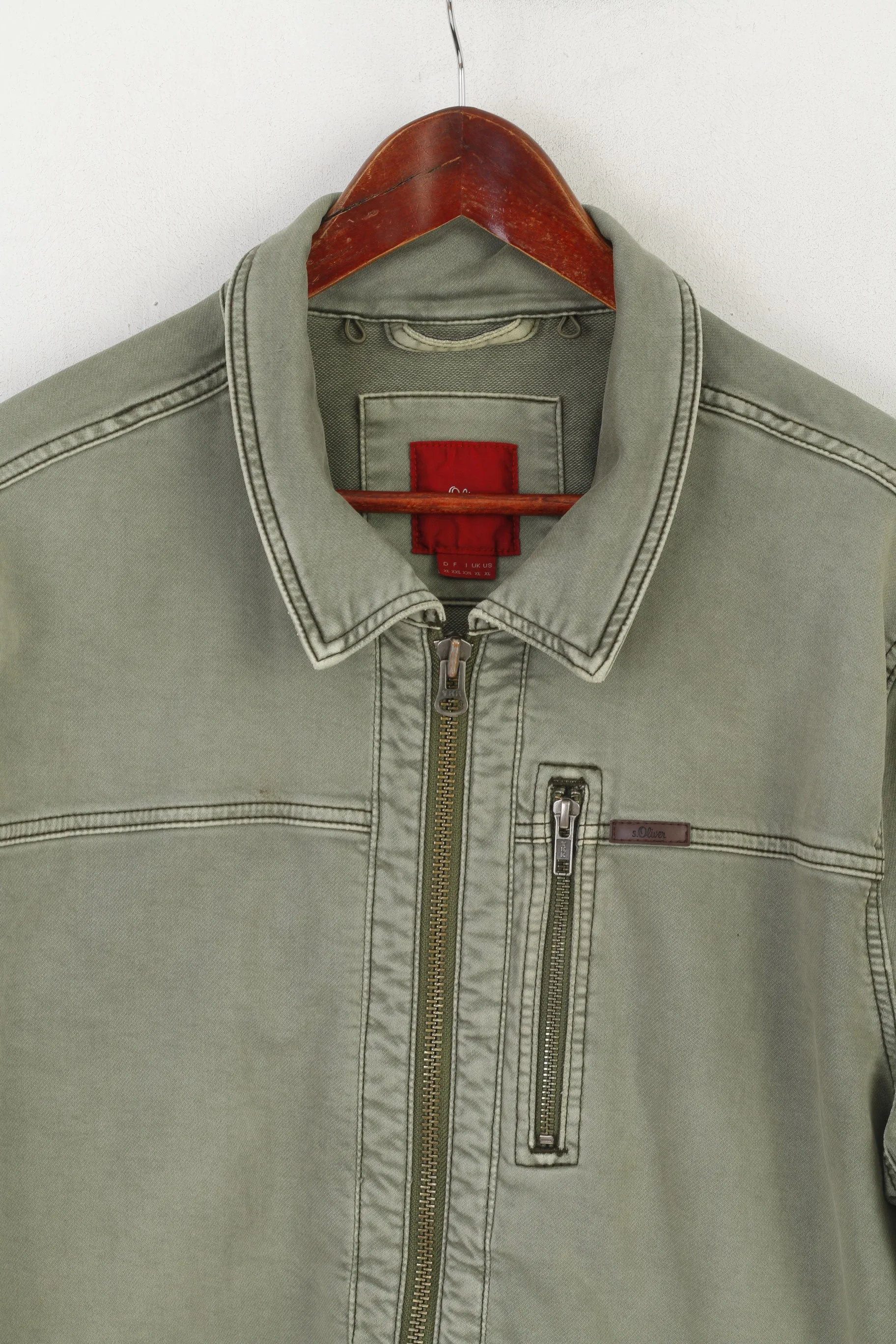 S. Oliver Men XL Jacket Olive Green Cotton Chore Classic Full Zipper Top