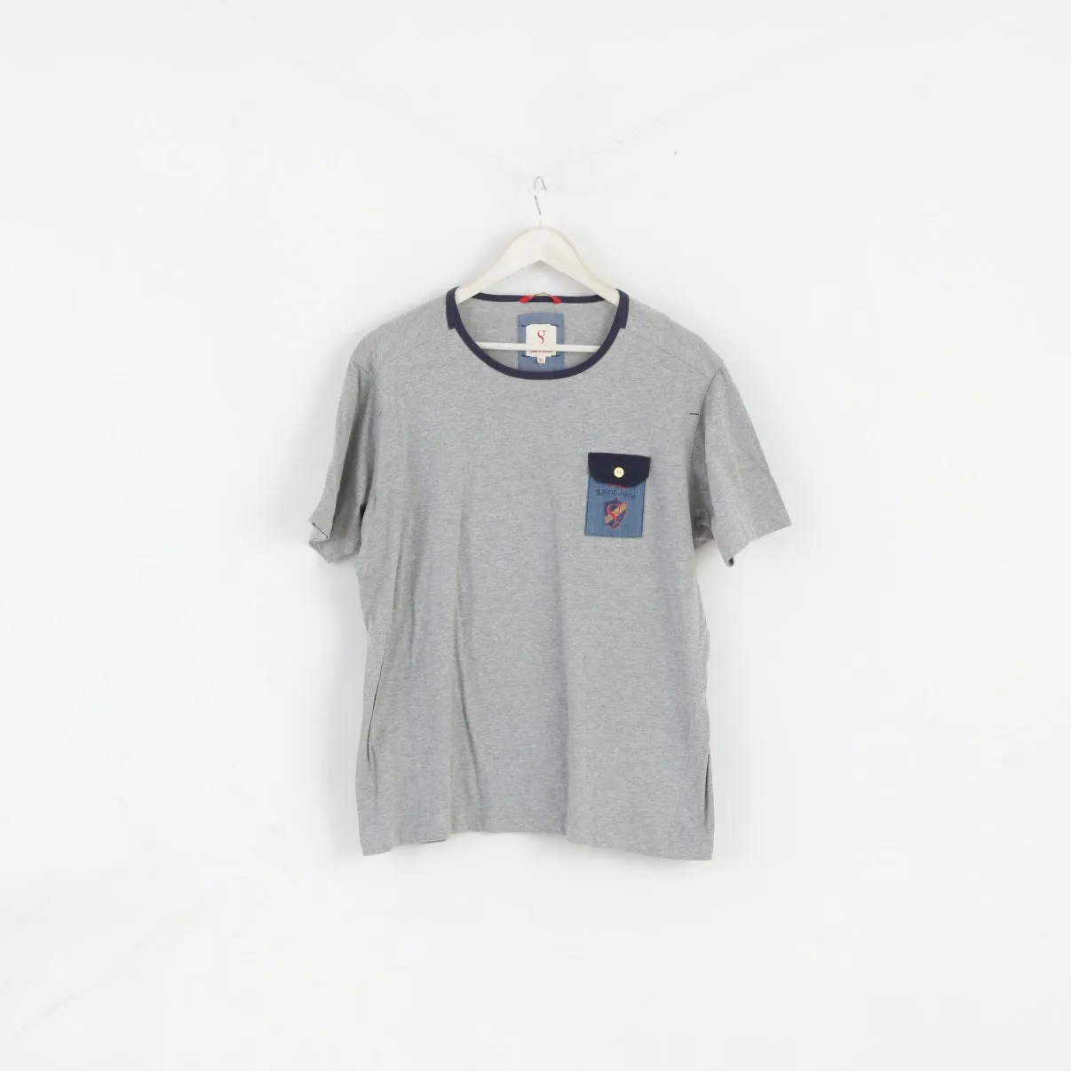 Saint Jude Men XL Shirt Grey Crew Neck 100% Cotton One Pocket Top