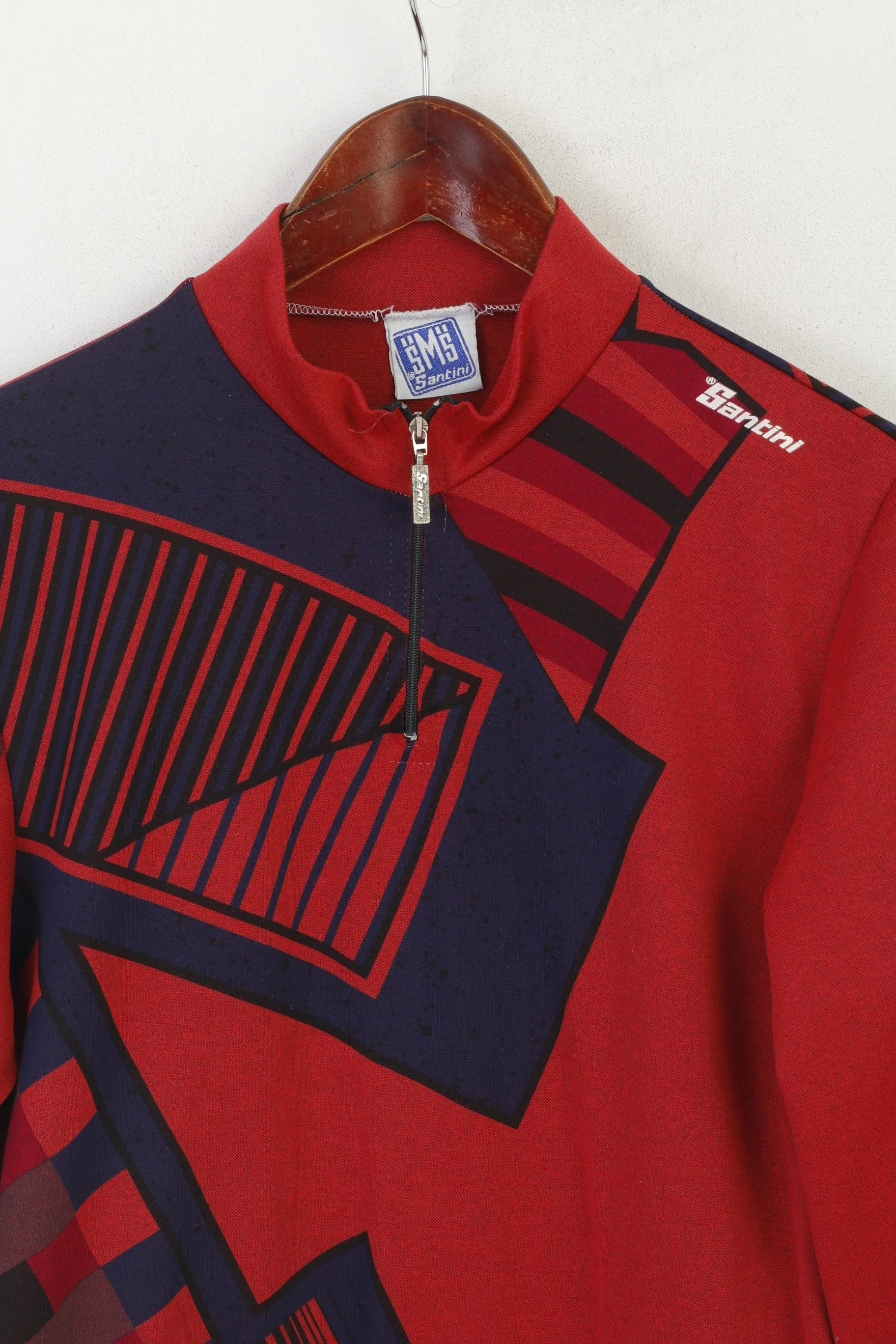 Santini Men L Cycling Shirt Maroon Vintage Italy Zip Neck Bike Wear Long SLeeve Top