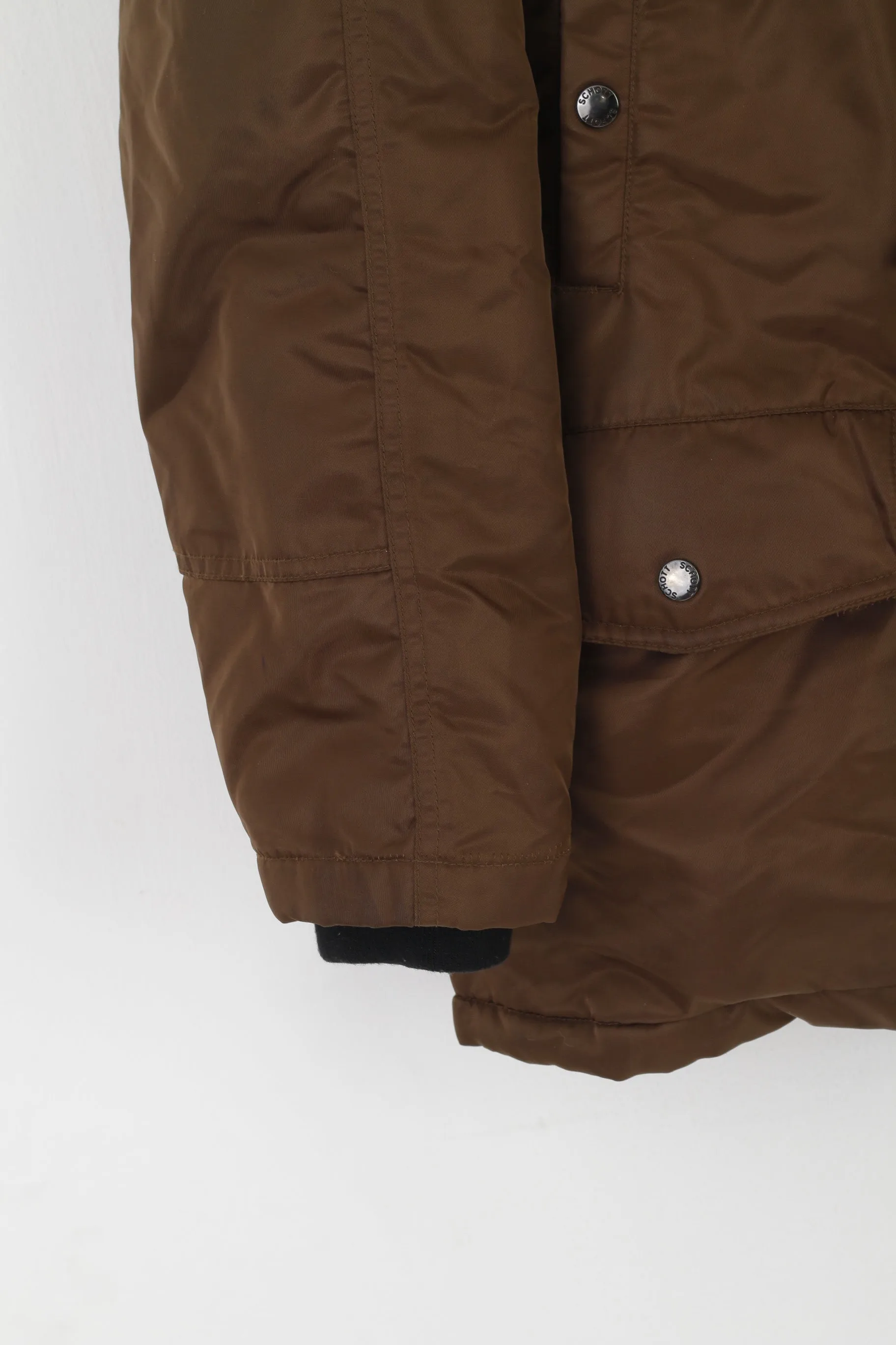 Schott Men S Bomber Jacket Brown Shiny Padded Hood Nylon Waterproof Top