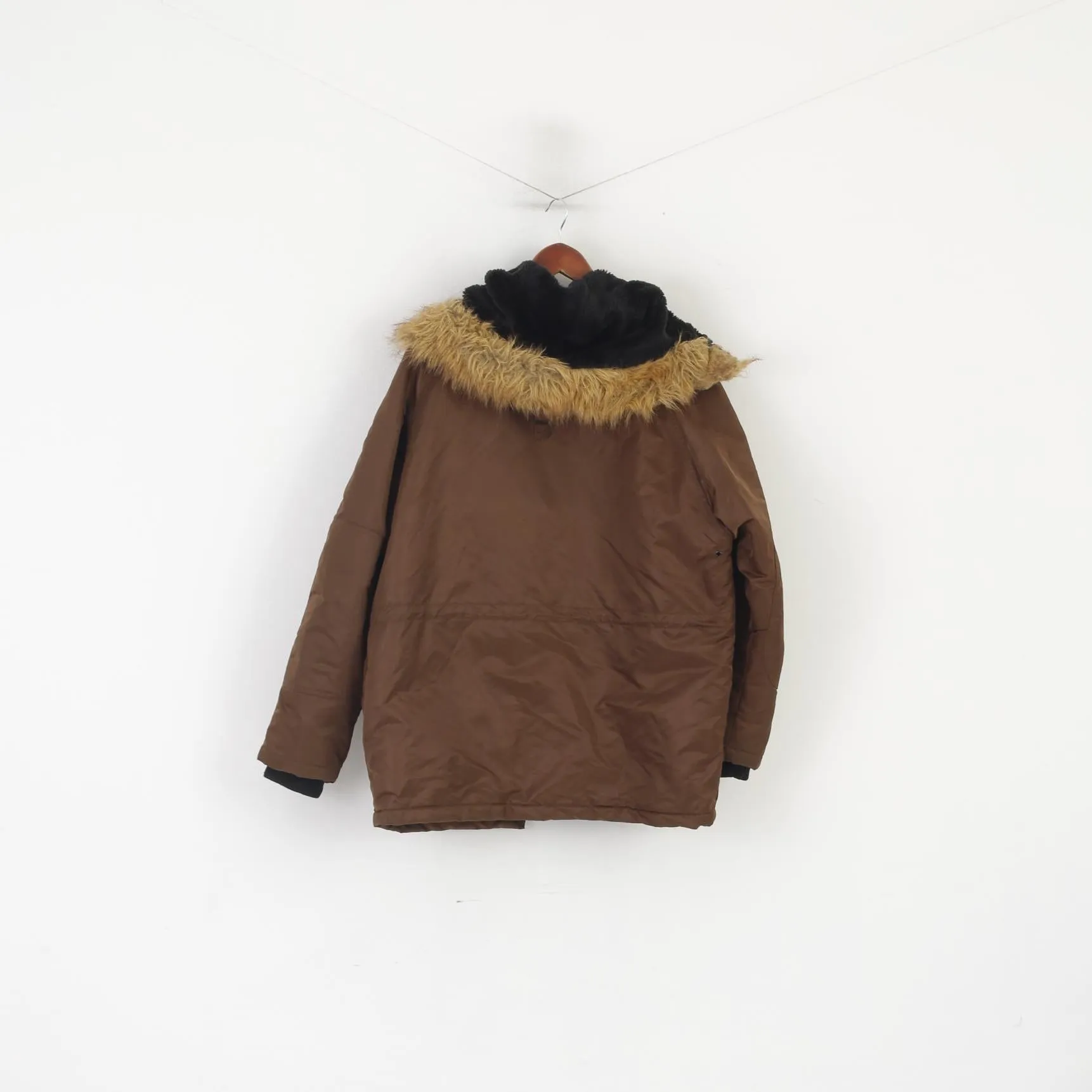 Schott Men S Bomber Jacket Brown Shiny Padded Hood Nylon Waterproof Top