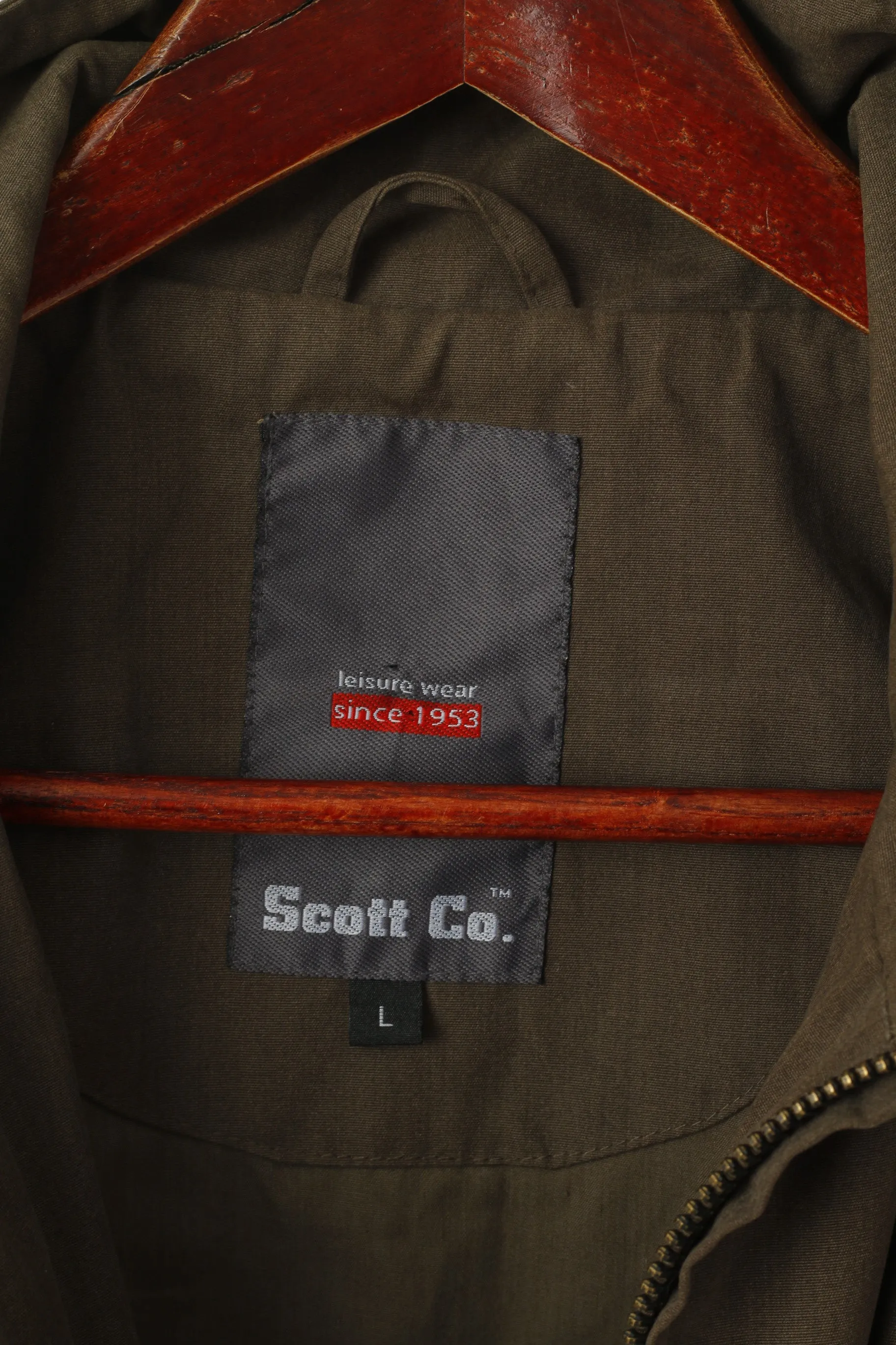 Scott Co. Men L Jacket Green Brown Full Zipper Military Lightweight Cotton Pockets Top