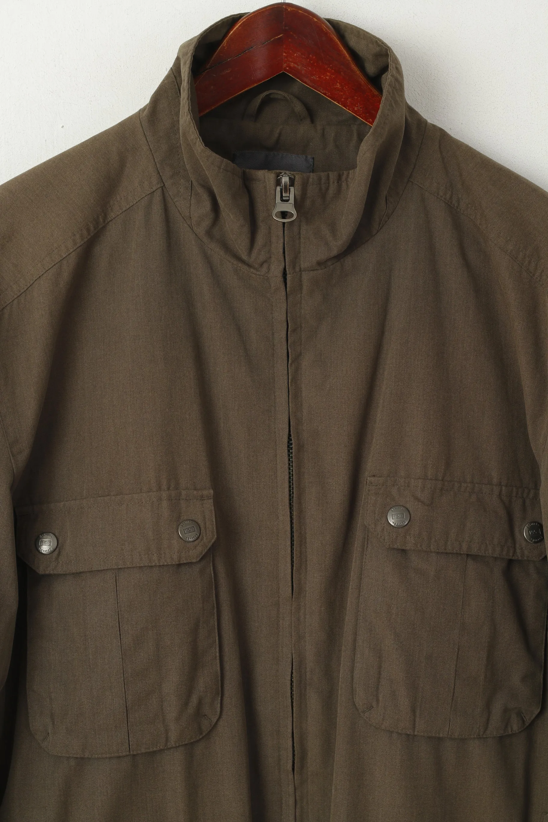 Scott Co. Men L Jacket Green Brown Full Zipper Military Lightweight Cotton Pockets Top