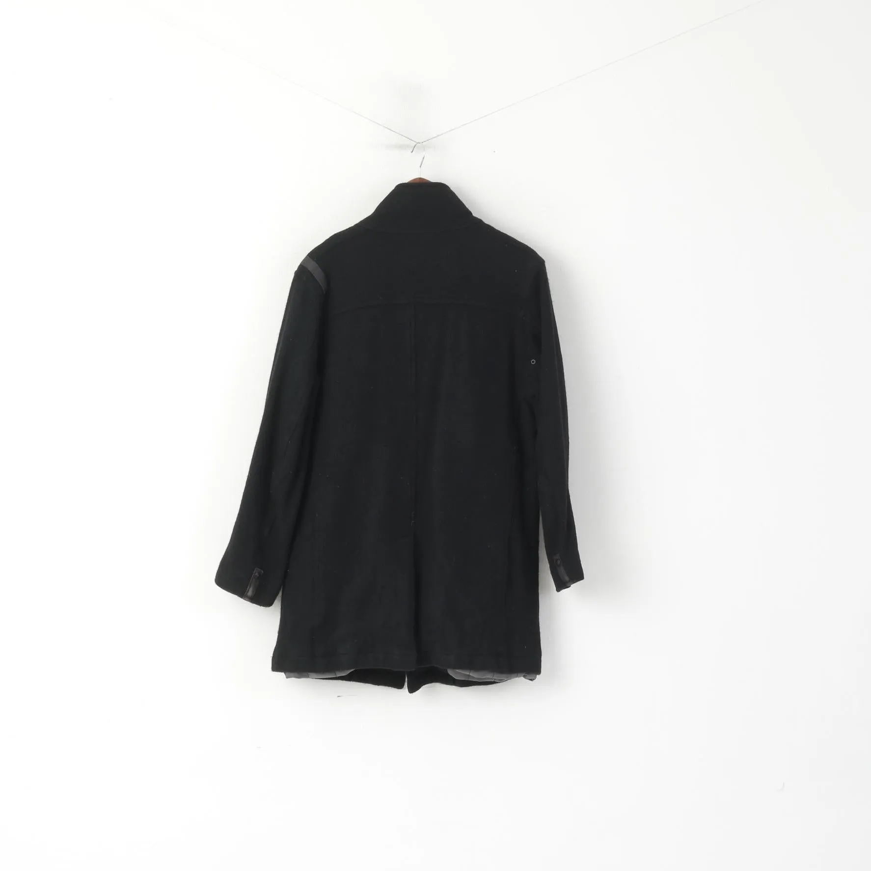 Selected Men XXL (L) Coat Black Wool Nylon Single Breasted Stand-Up Collar Rjo-jra Jacket