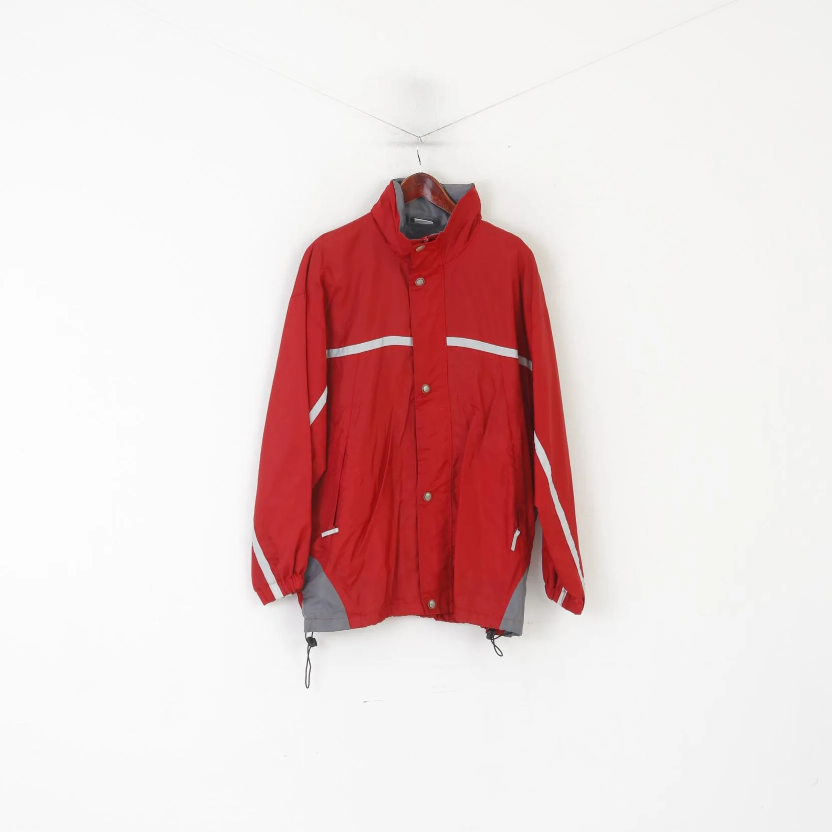 Shamp Men S Jacket Red Nylon Waterproof Vintage Full Zipper Hidden Hood Unisex Top