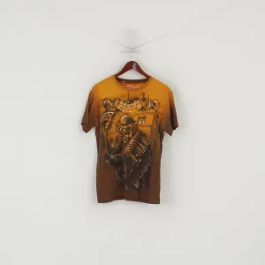 Shirai Neka Men M Shirt Orange Cotton Vintage Skull Scythe Crew Neck Top