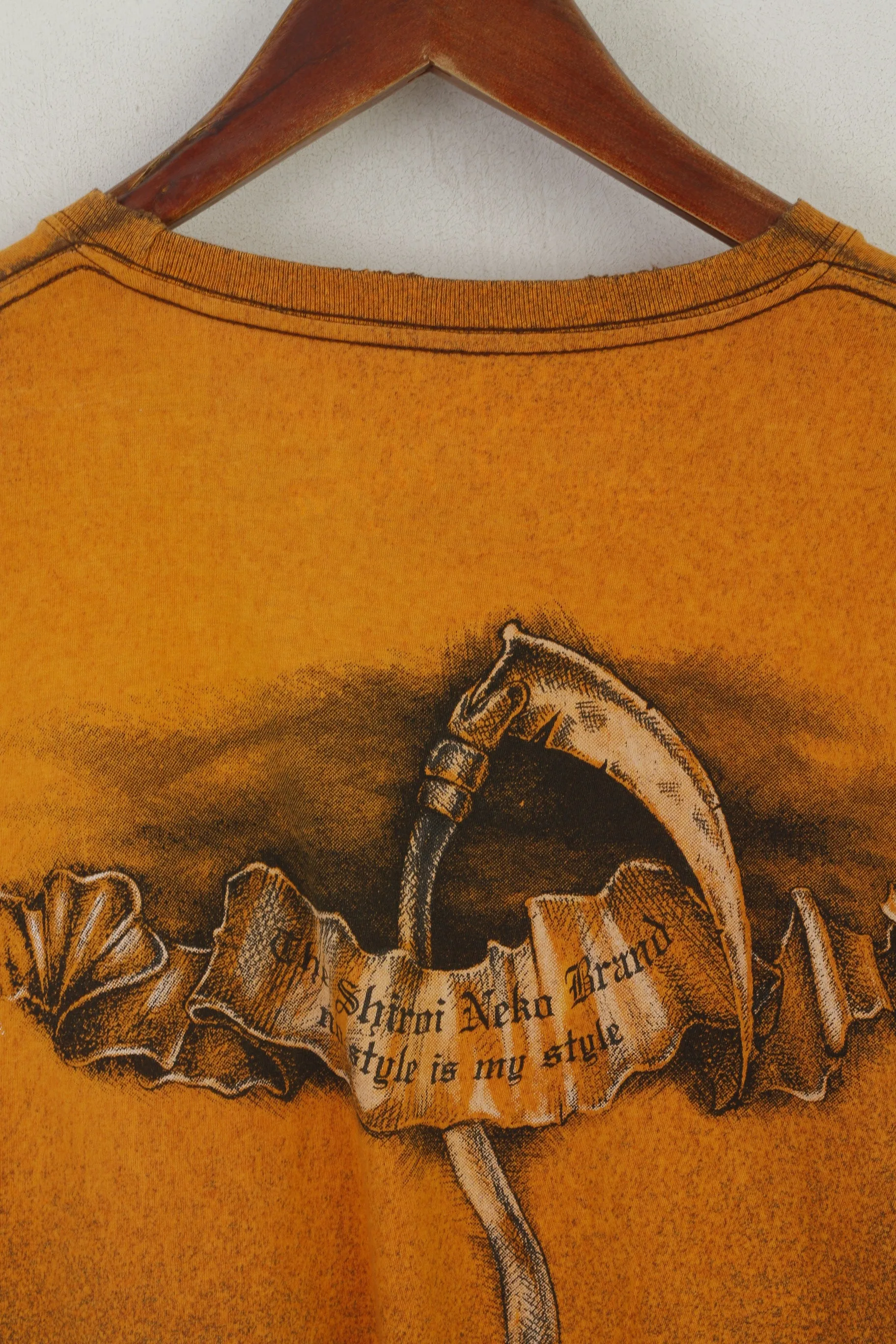 Shirai Neka Men M Shirt Orange Cotton Vintage Skull Scythe Crew Neck Top