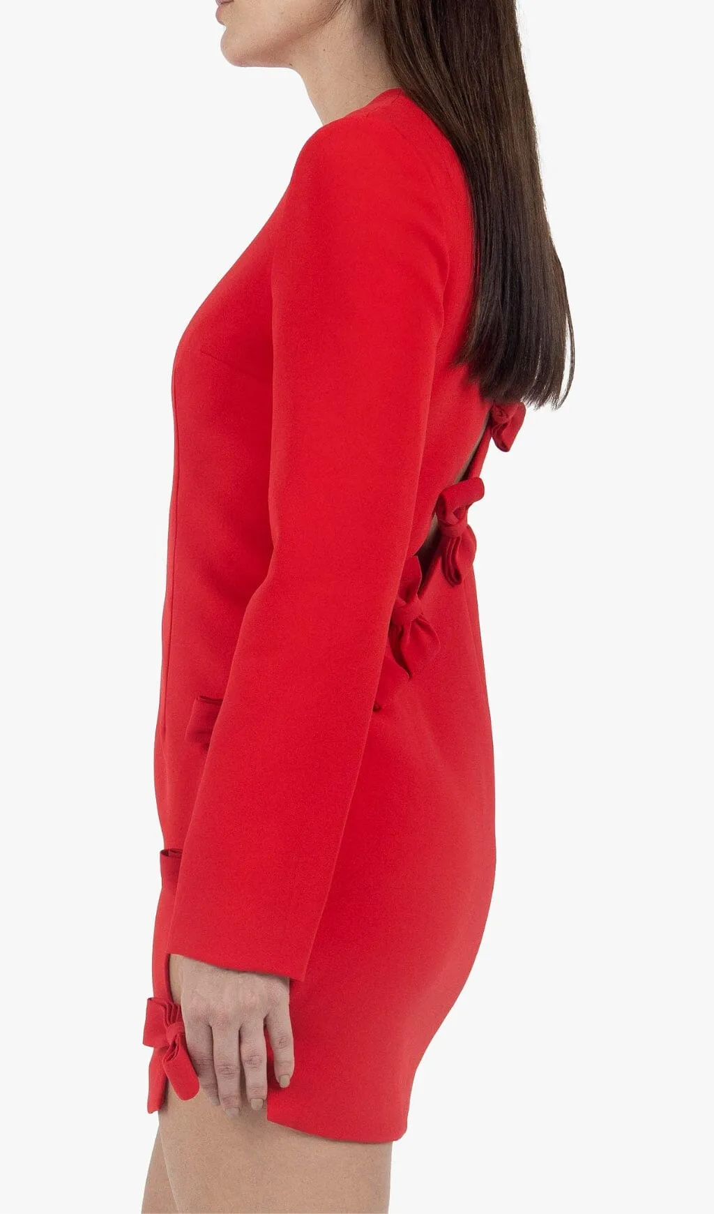 SIDE LACE UP BOW MINI DRESS IN RED Gloria Lanvin
