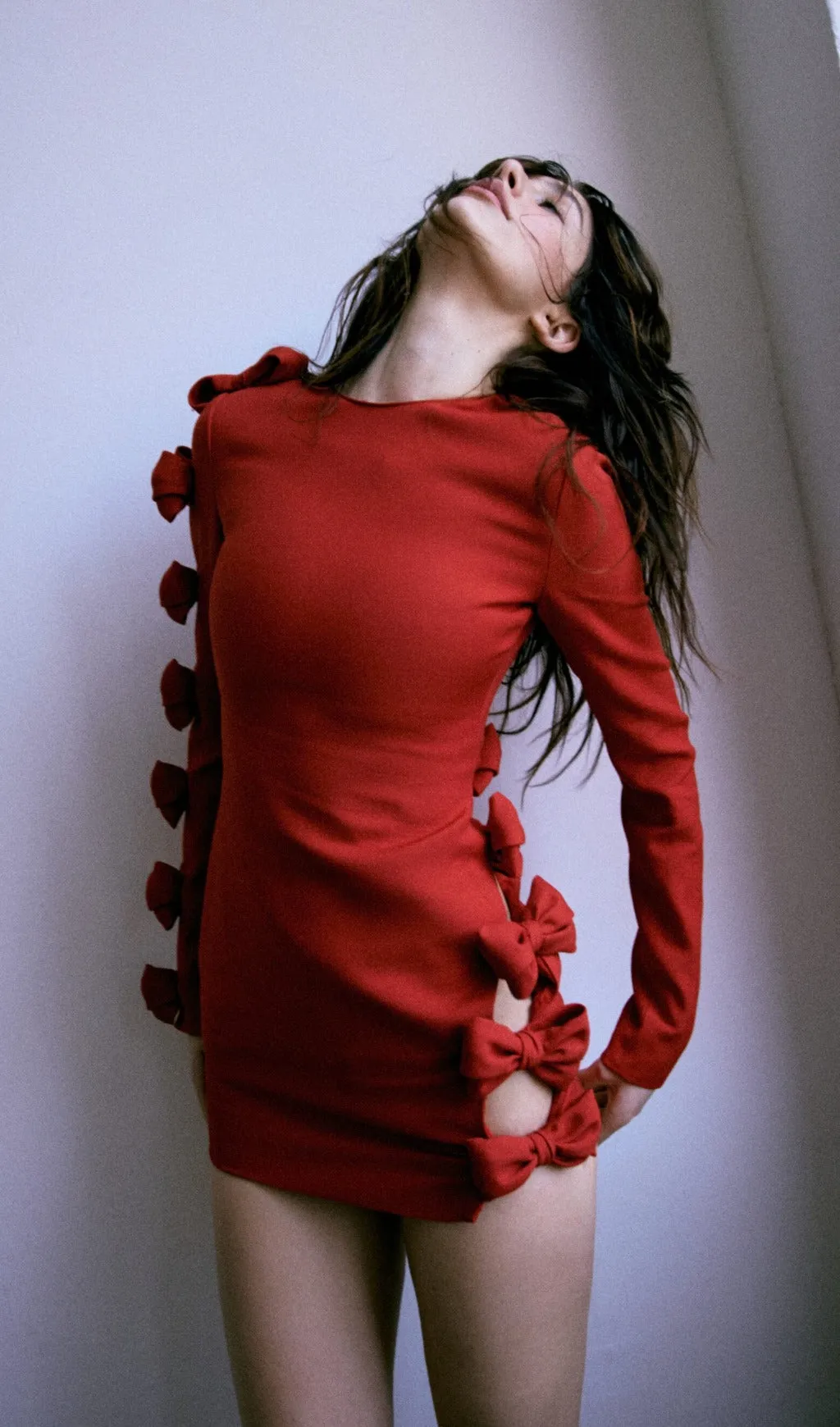 SIDE LACE UP BOW MINI DRESS IN RED Gloria Lanvin