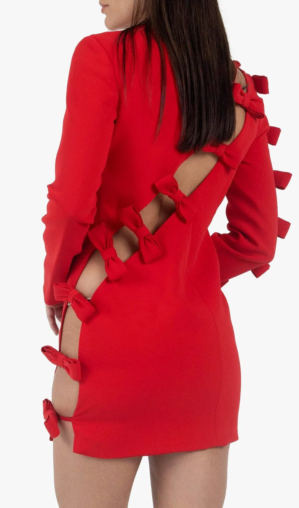 SIDE LACE UP BOW MINI DRESS IN RED Gloria Lanvin