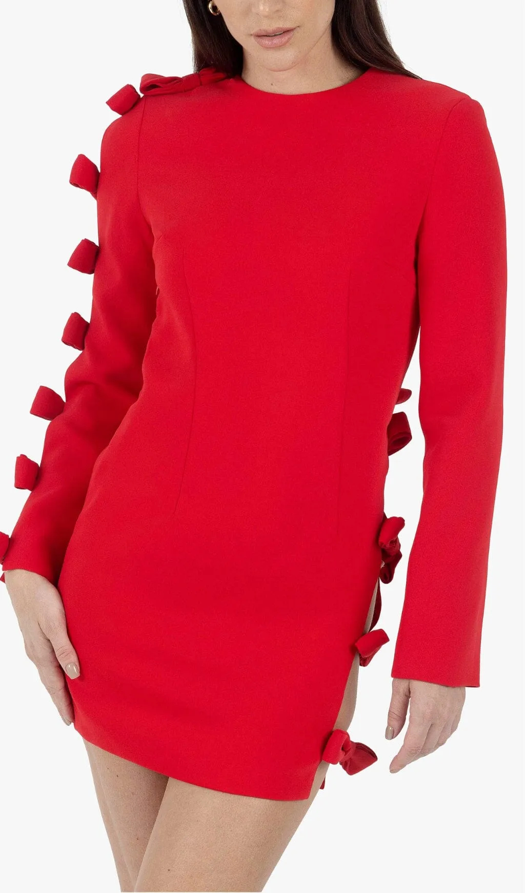 SIDE LACE UP BOW MINI DRESS IN RED Gloria Lanvin