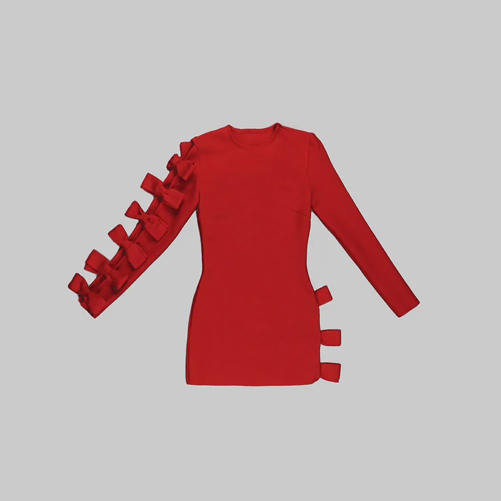 SIDE LACE UP BOW MINI DRESS IN RED Gloria Lanvin
