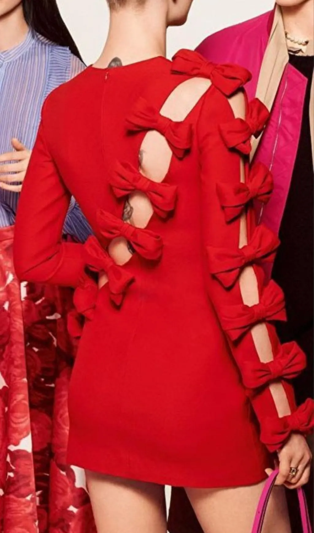 SIDE LACE UP BOW MINI DRESS IN RED Gloria Lanvin