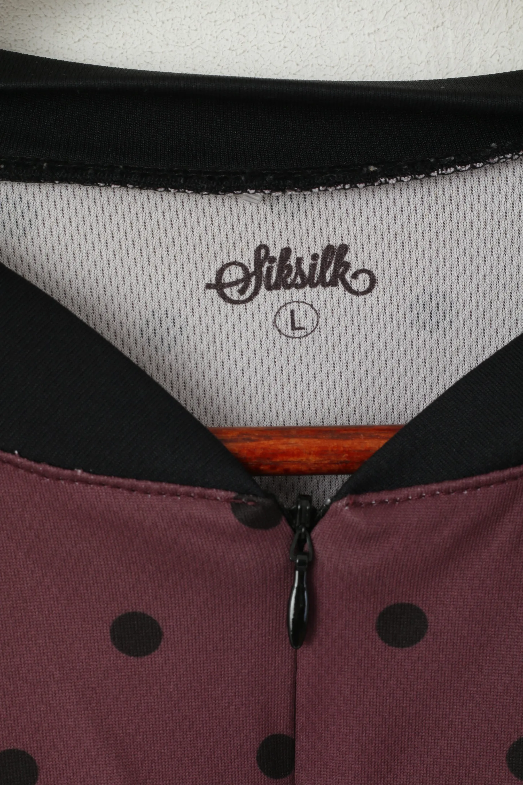 Sik Silk Men L Shirt Purple Retro Polka Dot Half Zip Retro Shiny Jersey Top