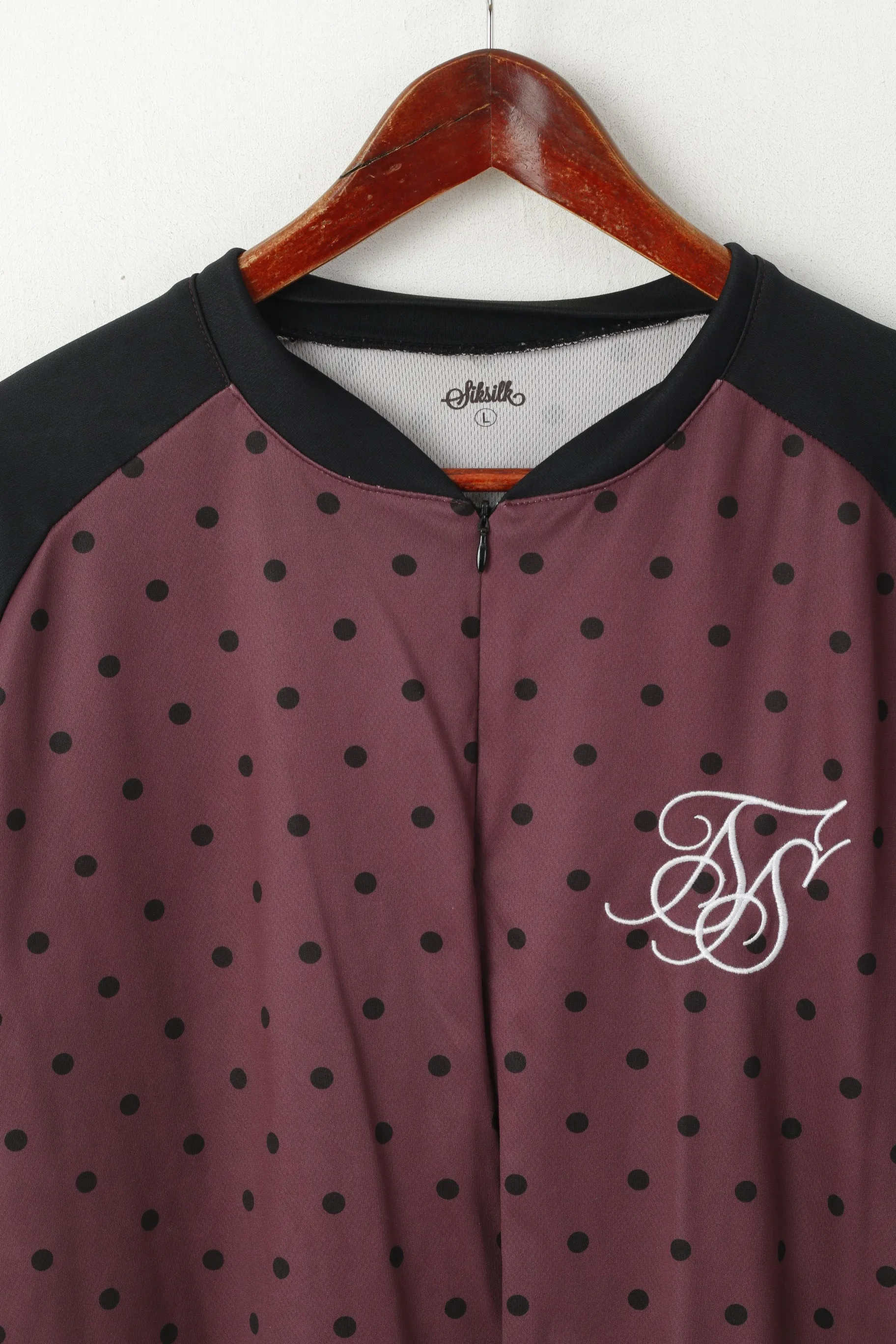 Sik Silk Men L Shirt Purple Retro Polka Dot Half Zip Retro Shiny Jersey Top