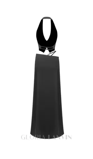silk crop top maxi skirts 2 pieces sets in black Gloria Lanvin