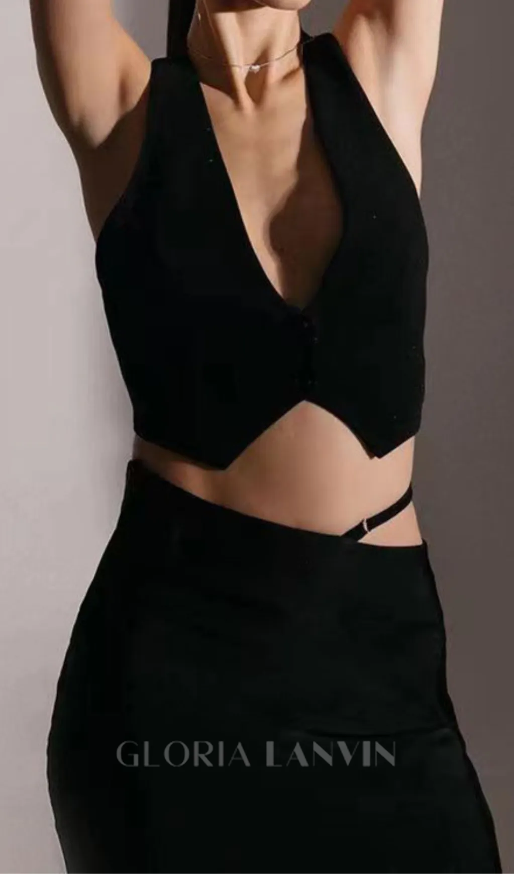 silk crop top maxi skirts 2 pieces sets in black Gloria Lanvin