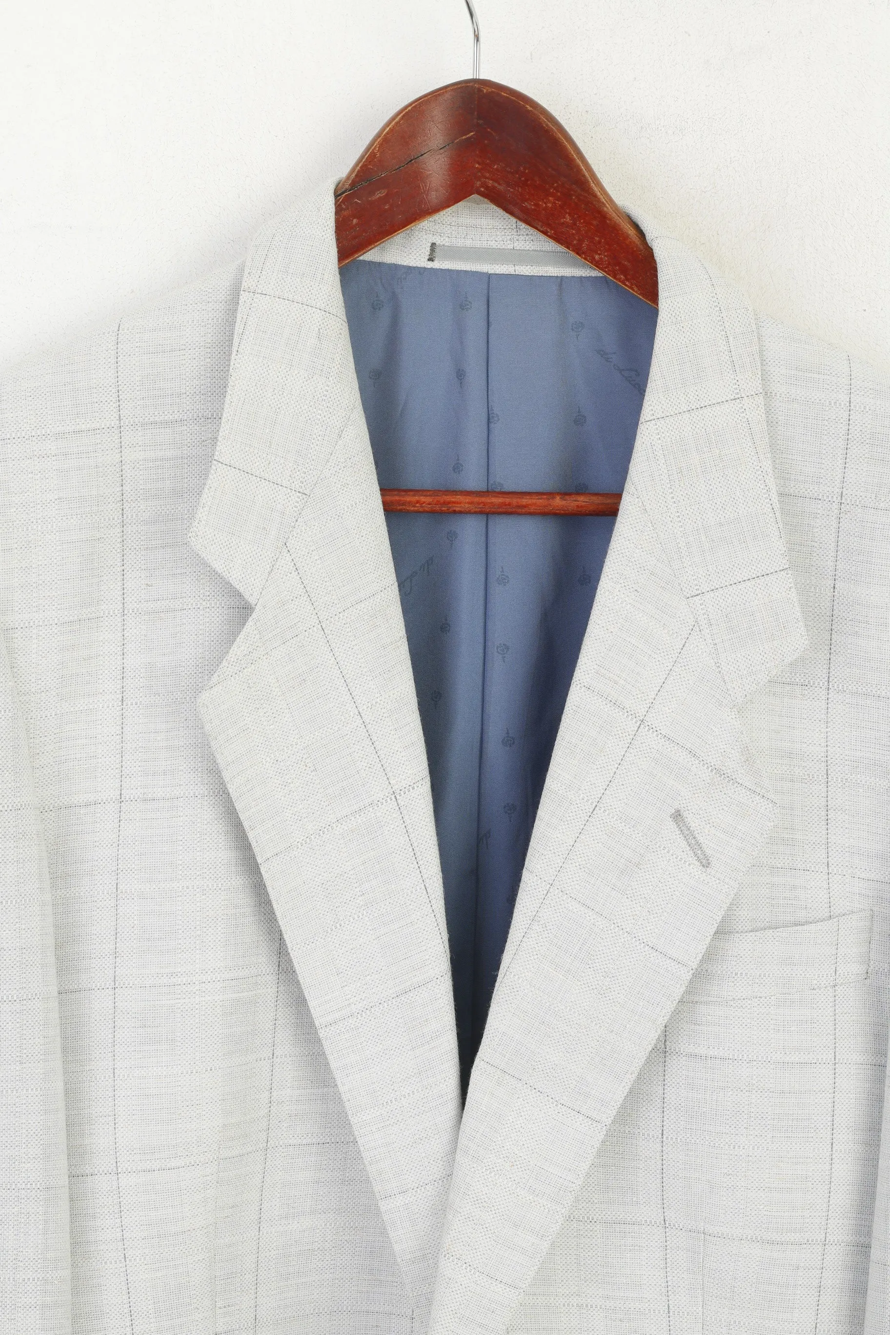SIR di Lucci Men 55 42 Blazer Grey Check Wool Linen Detailed Single Breasted Jacket