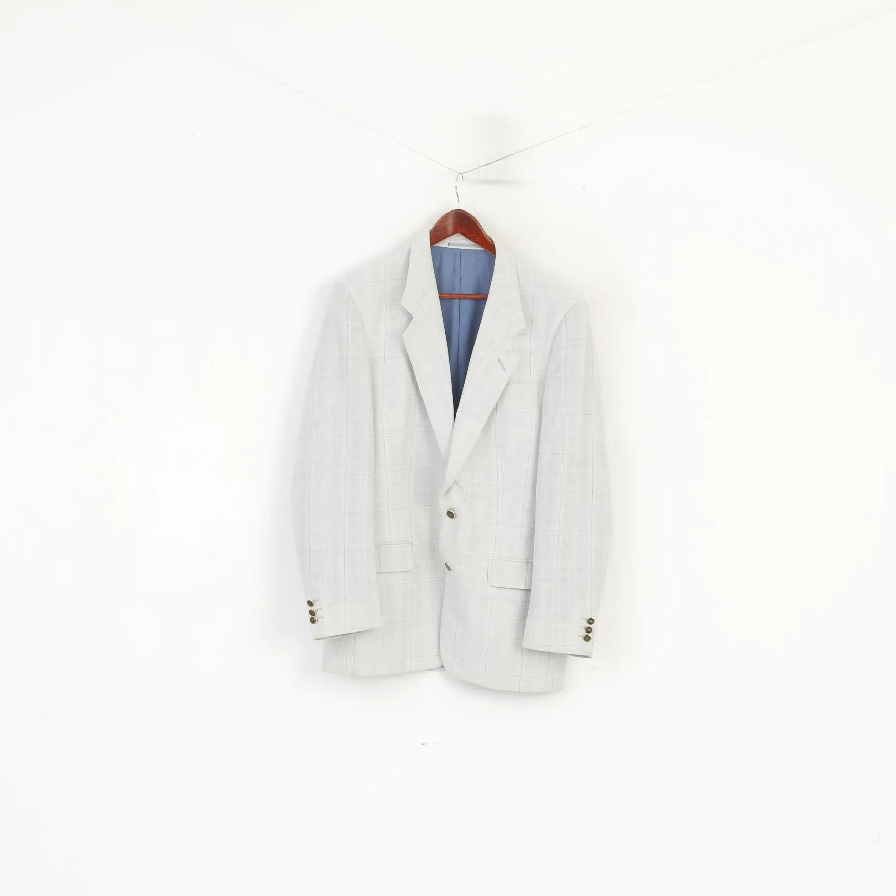 SIR di Lucci Men 55 42 Blazer Grey Check Wool Linen Detailed Single Breasted Jacket