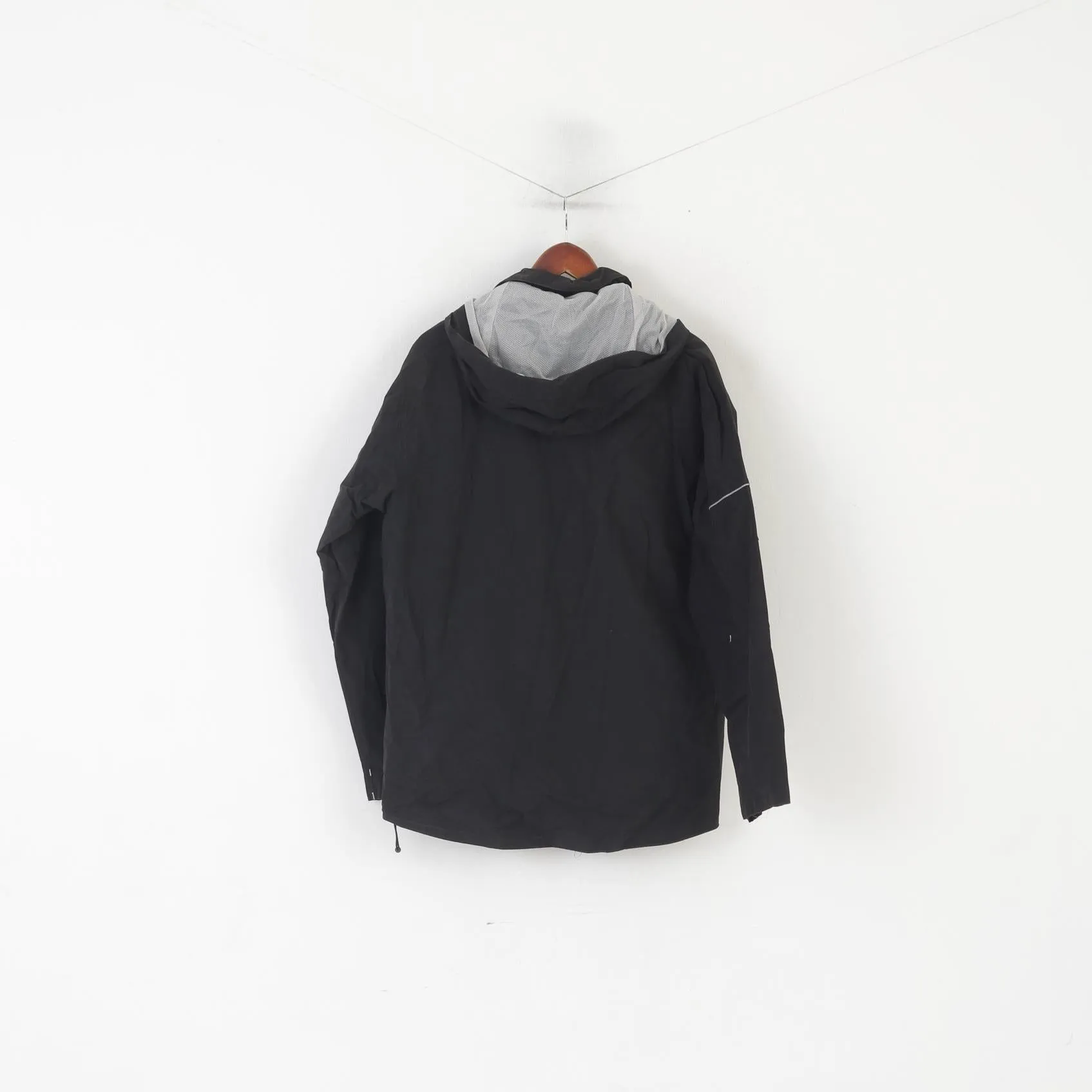 Slazenger Men L Jacket Black Cotton Nylon Hooded Outdoor Full Zipper Vintage Top