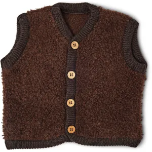 Smallstuff Brown Vest Boucl Merino Wool With Buttons
