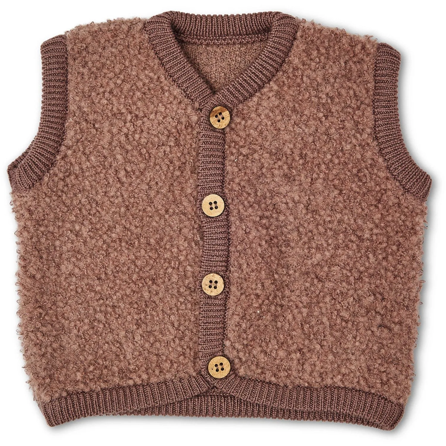 Smallstuff Rose Brown Vest Boucl Merino Wool With Buttons