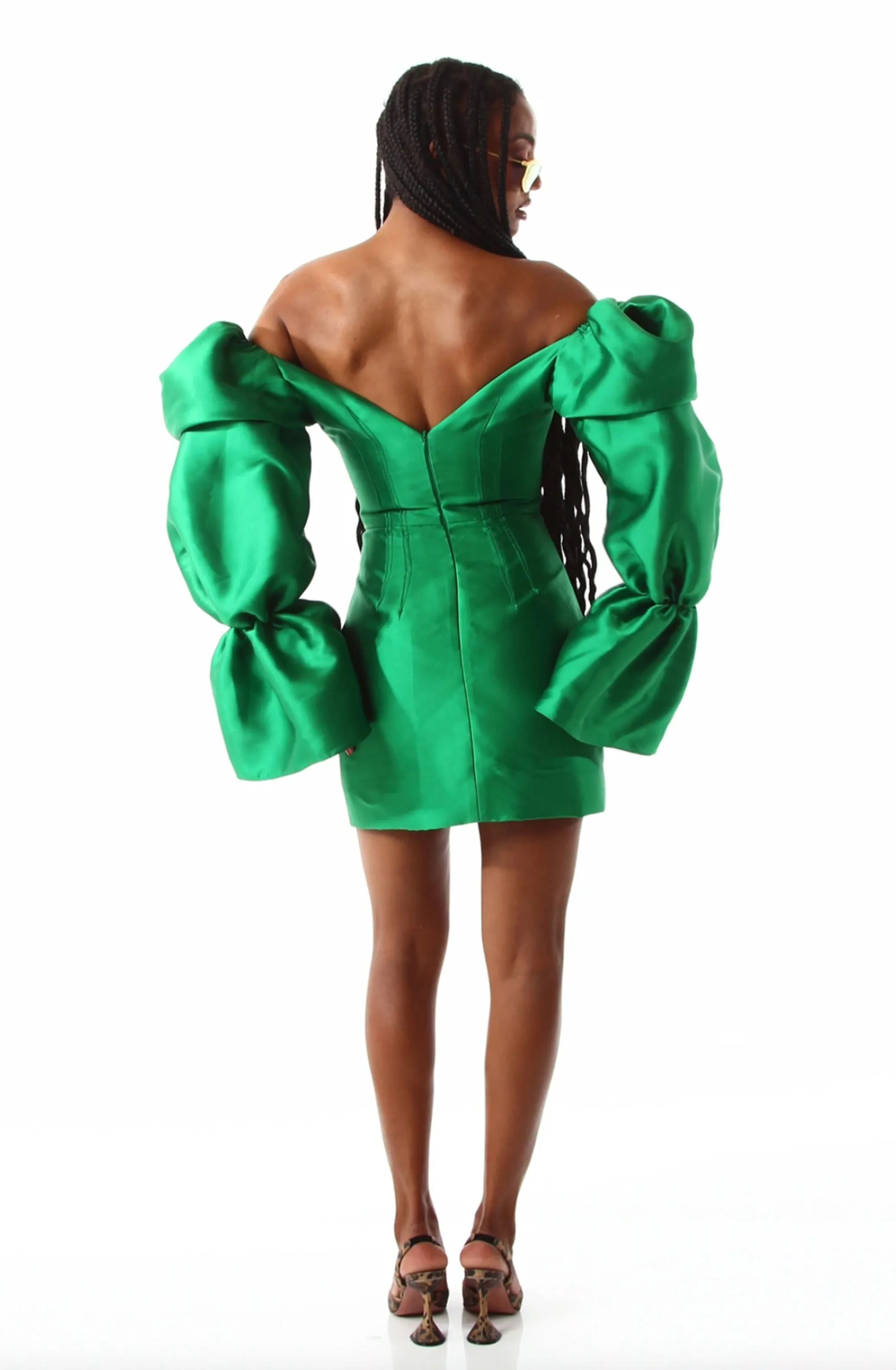 Solaro Dress with Dramatic Sleeves Green by Khirzad Femme