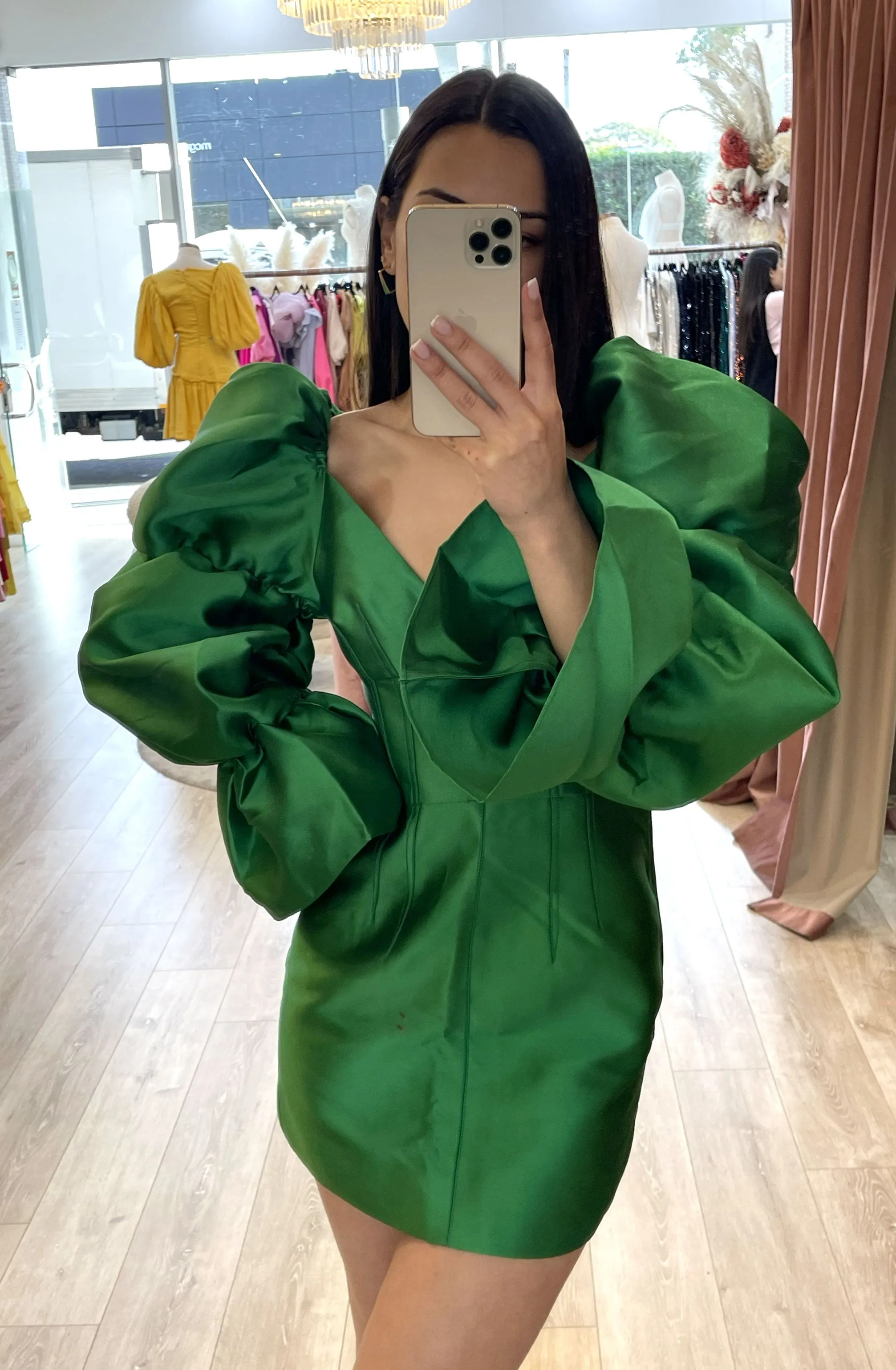 Solaro Dress with Dramatic Sleeves Green by Khirzad Femme