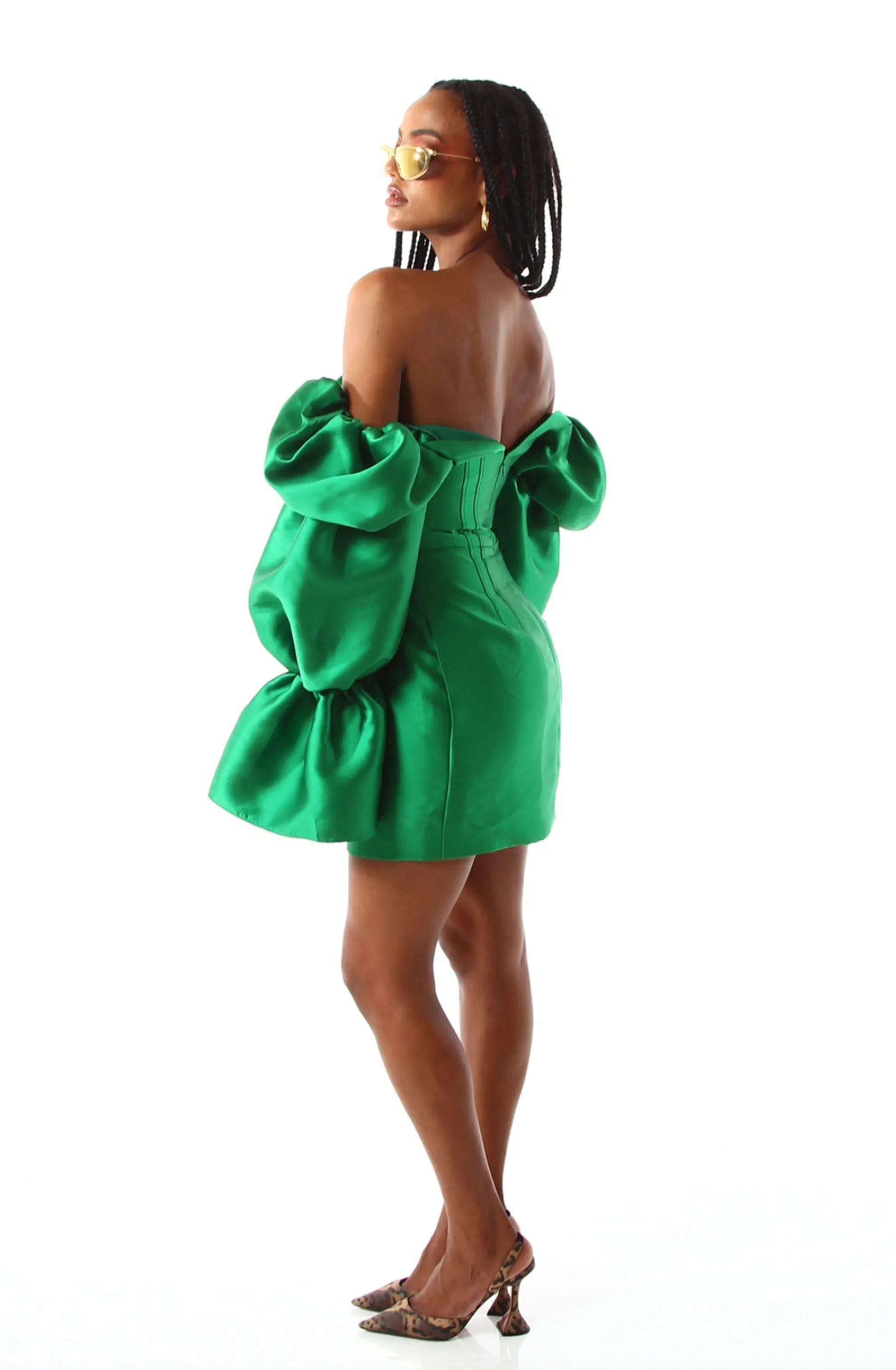 Solaro Dress with Dramatic Sleeves Green by Khirzad Femme