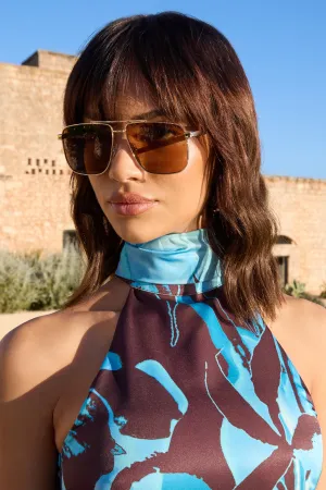 Sorrento | Otra Gold Oversized Brown Tinted Sunglasses Club L London
