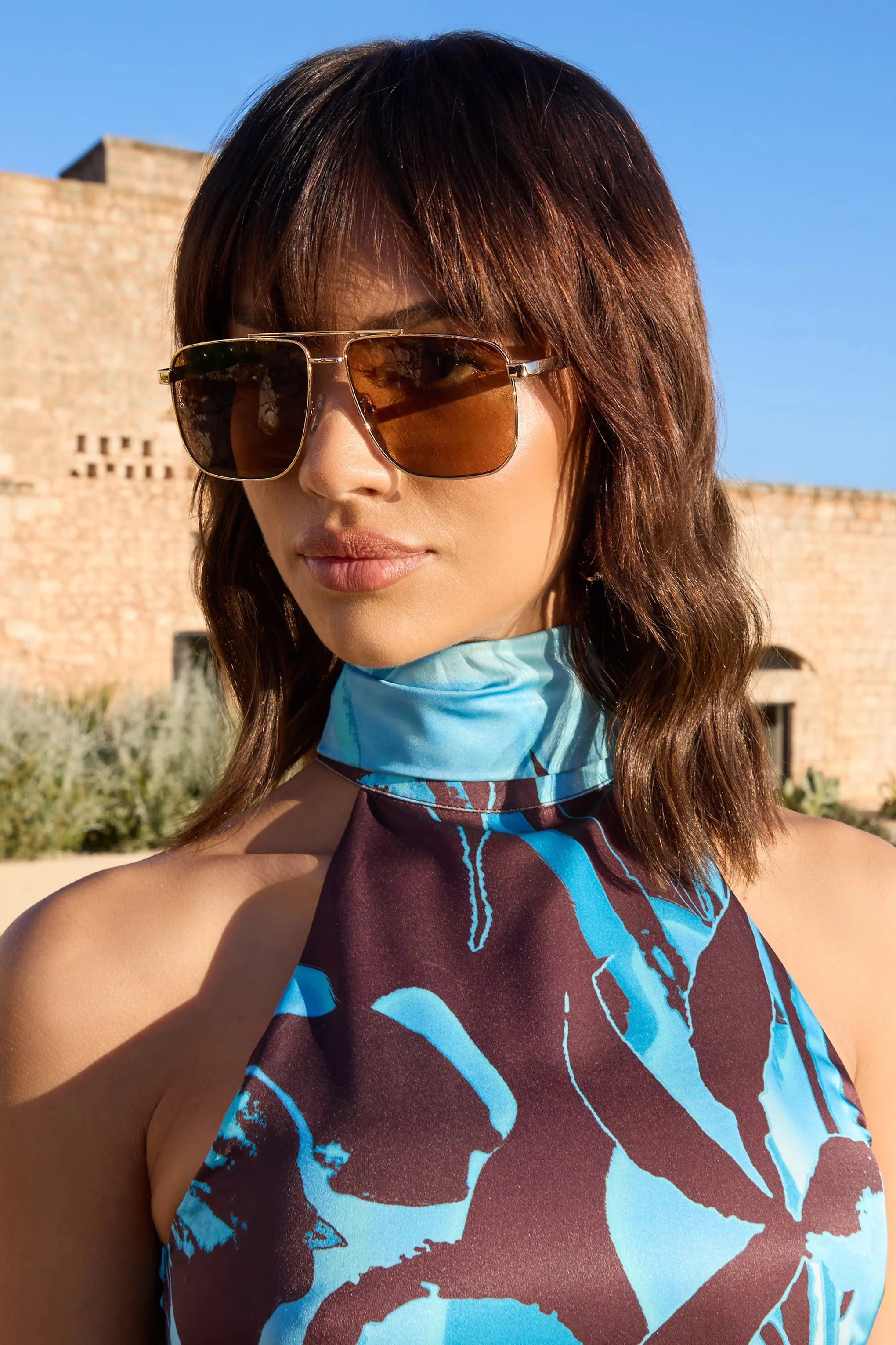 Sorrento | Otra Gold Oversized Brown Tinted Sunglasses Club L London
