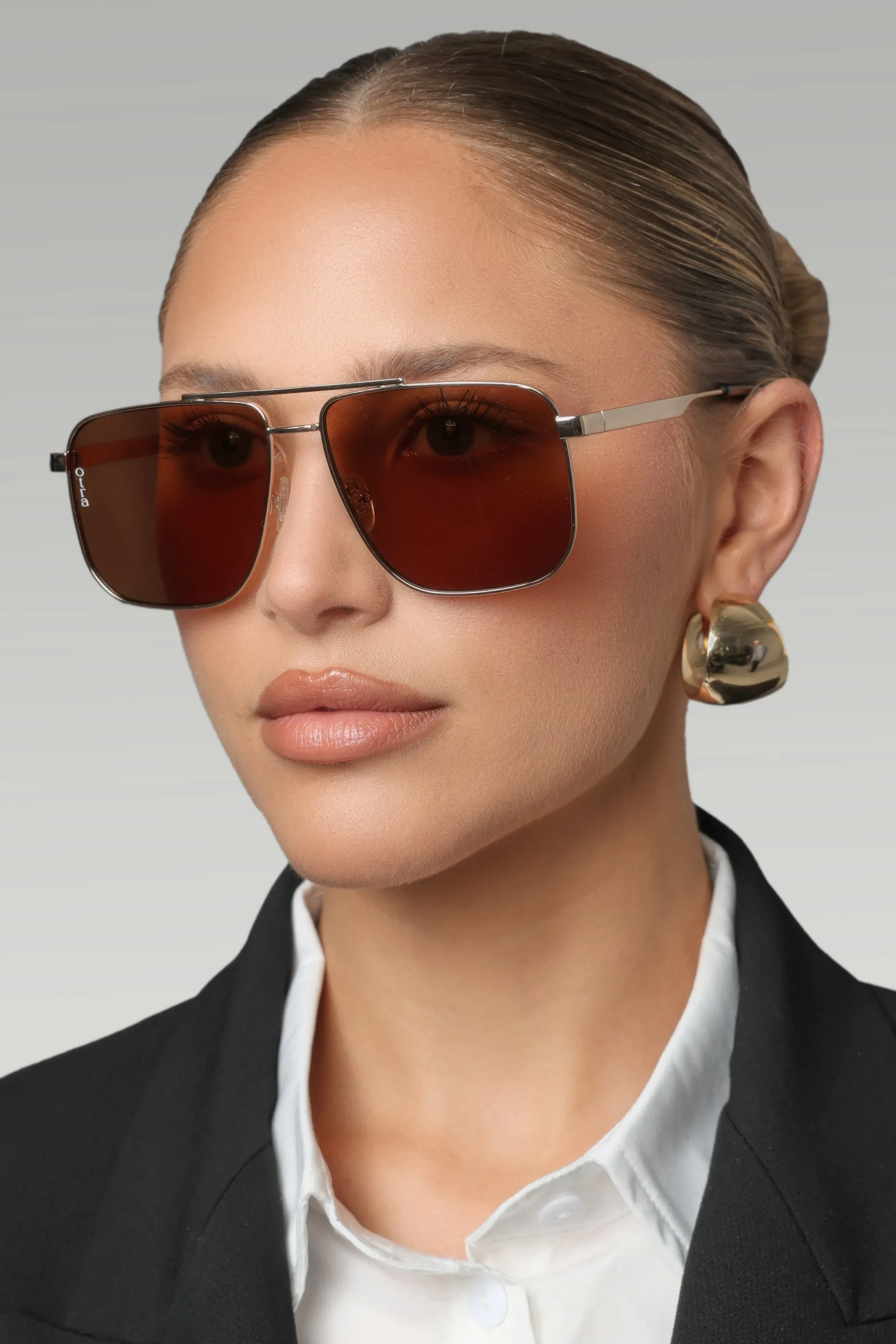 Sorrento | Otra Gold Oversized Brown Tinted Sunglasses Club L London