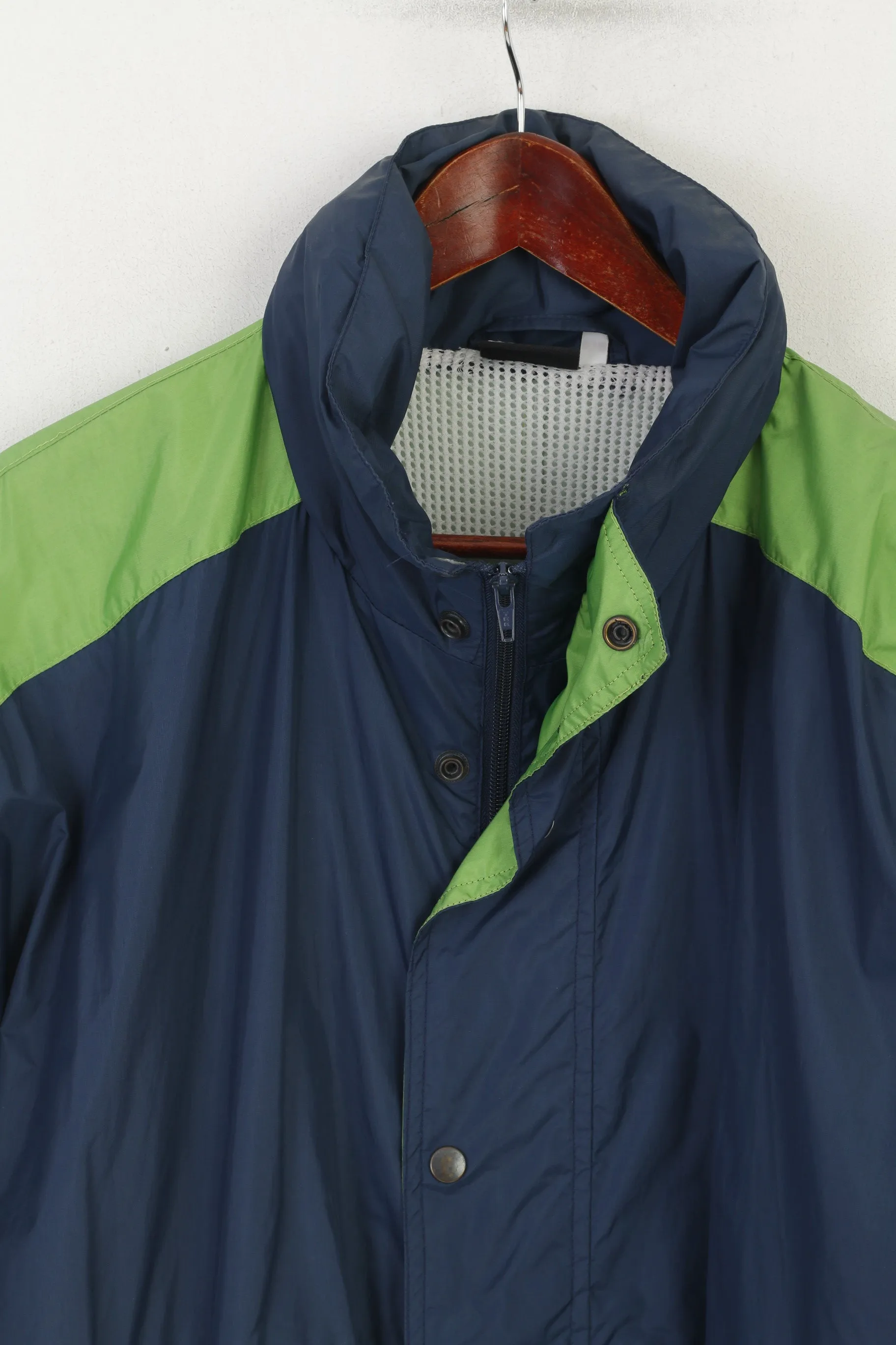 Speed Way Men XL Jacket Navy Nylon Waterproof Lightweight  Hidden Hood Vintage Top