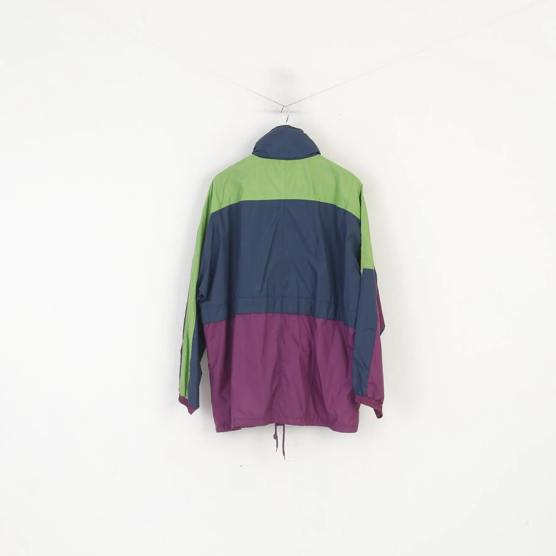 Speed Way Men XL Jacket Navy Nylon Waterproof Lightweight  Hidden Hood Vintage Top