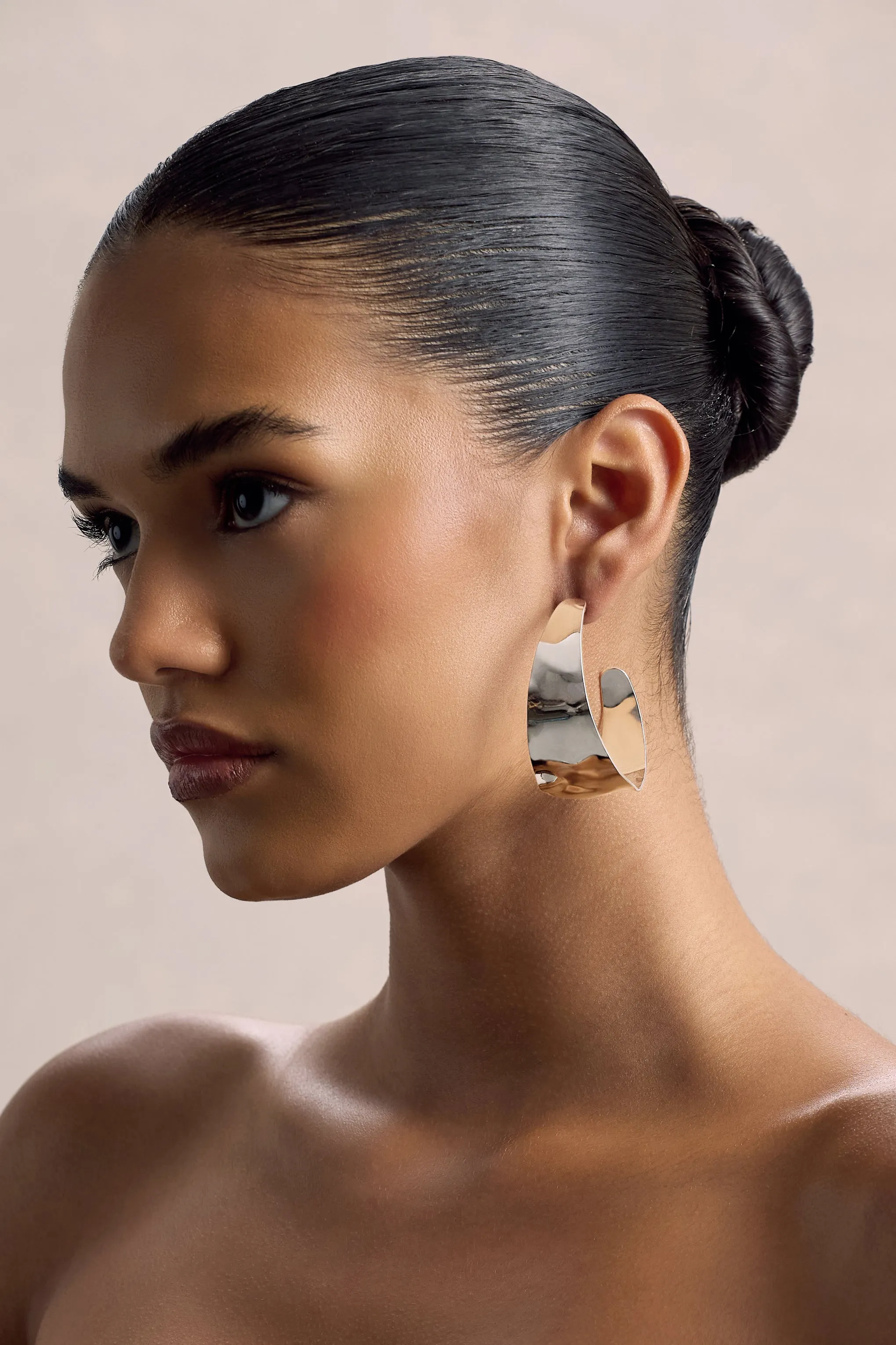 Splendor | Silver Textured Chunky Hoop Earrings Club L London