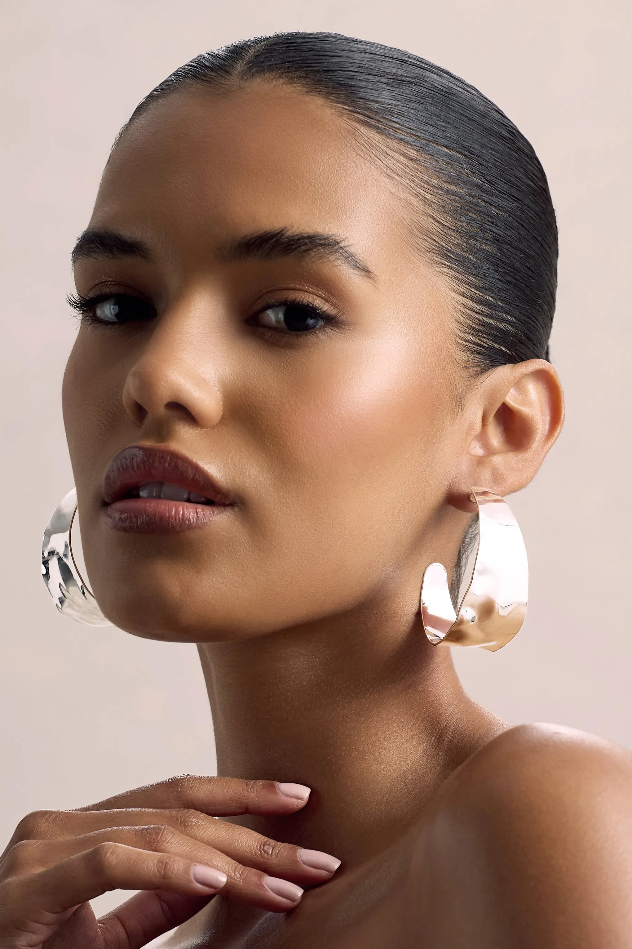 Splendor | Silver Textured Chunky Hoop Earrings Club L London