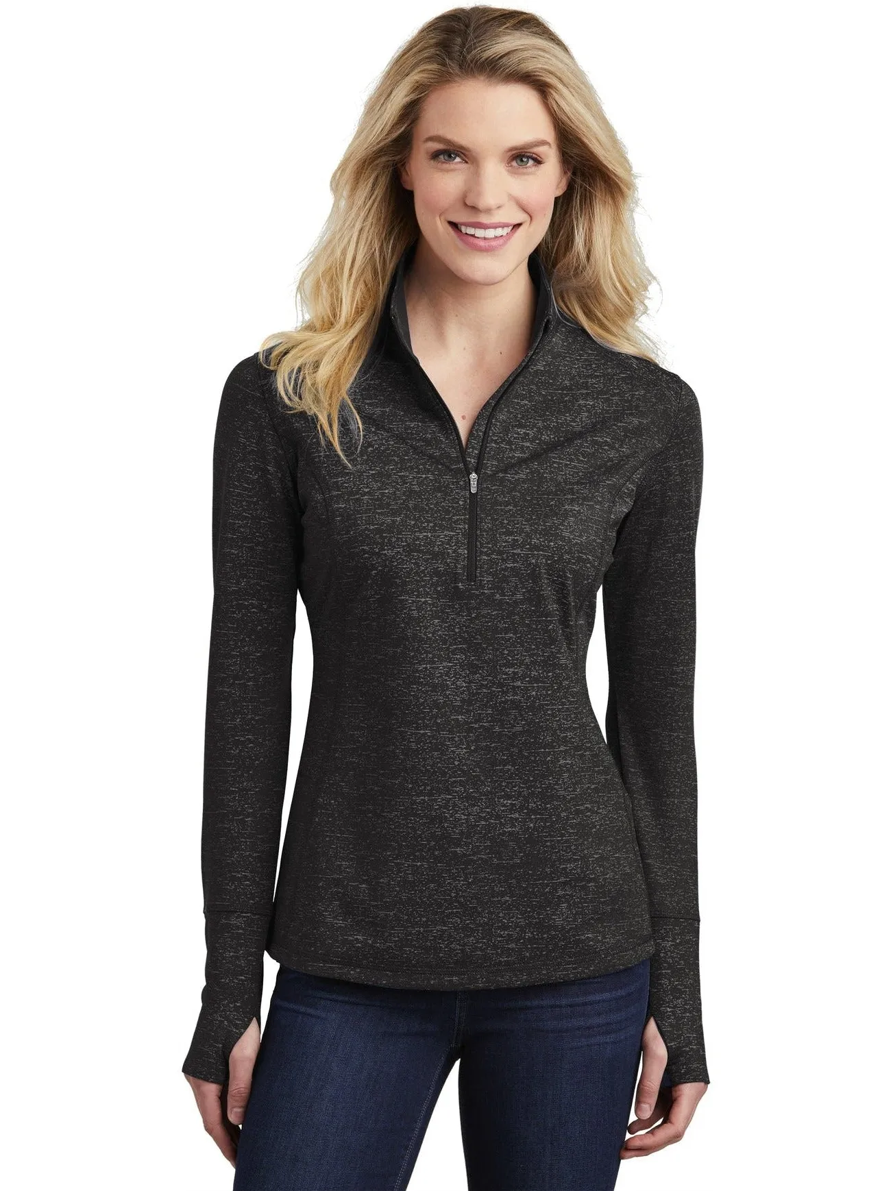 Sport-Tek Ladies Sport-Wick Stretch Reflective Heather 1/2-Zip Pullover
