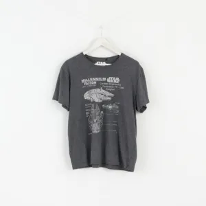 Star Wars Men L T-Shirt Grey Cotton Crew Neck Graphic Millennium Falcon Top