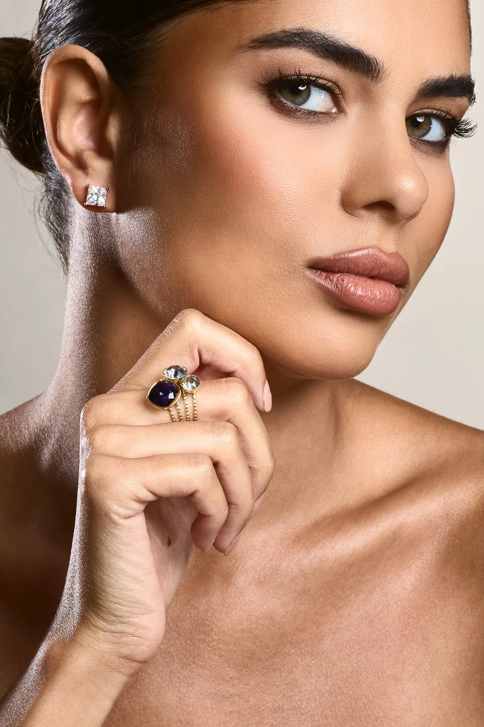 Starla | Gold & Purple Adjustable Cluster Ring Club L London