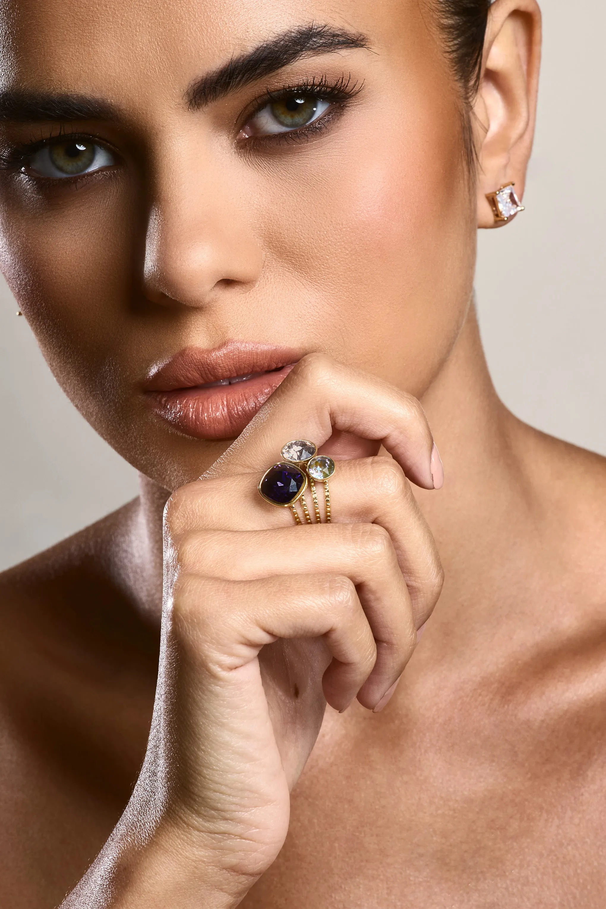 Starla | Gold & Purple Adjustable Cluster Ring Club L London