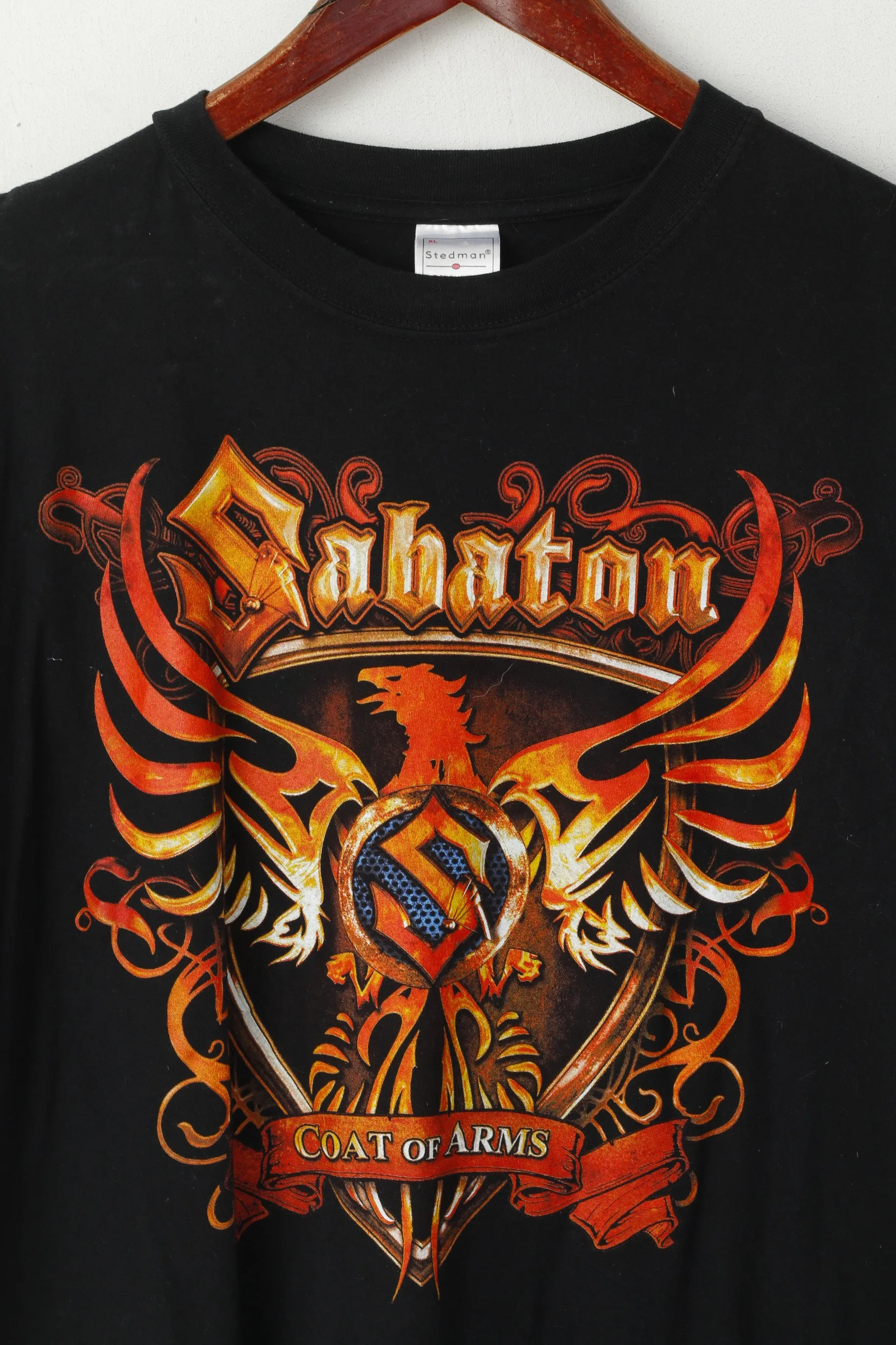Stedman Men XL T- Shirt Black Cotton Sabaton Coat of Arms Music Band Top