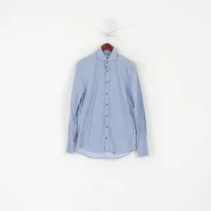Stenstroms Men 40 S Casual Shirt Blue Cotton Slimline Fit Long Sleeve Top