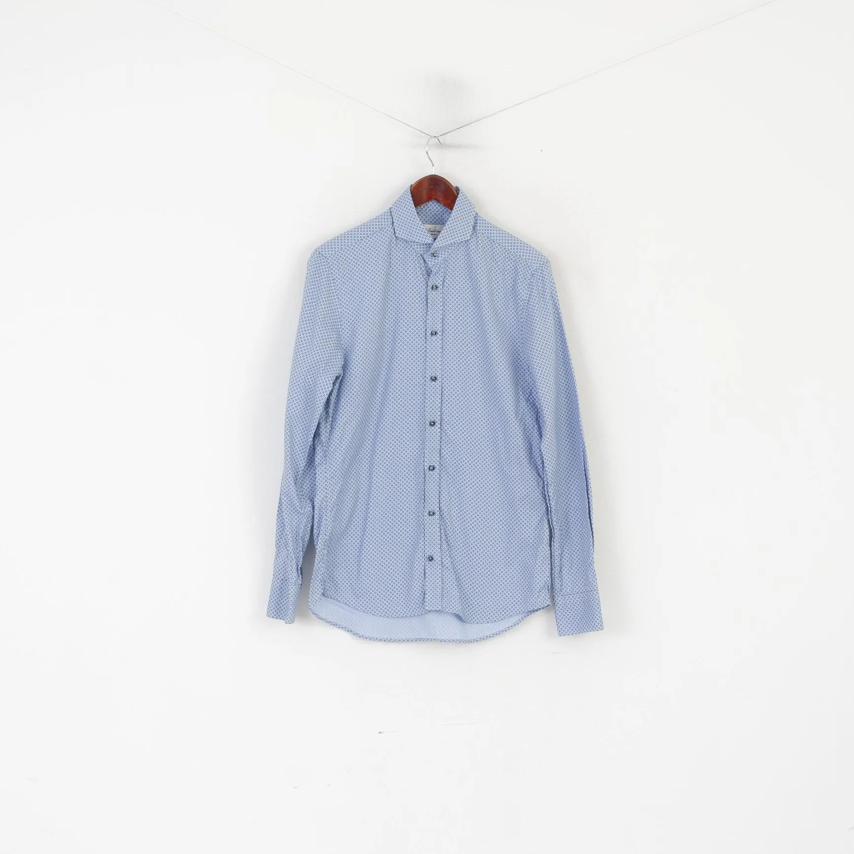 Stenstroms Men 40 S Casual Shirt Blue Cotton Slimline Fit Long Sleeve Top